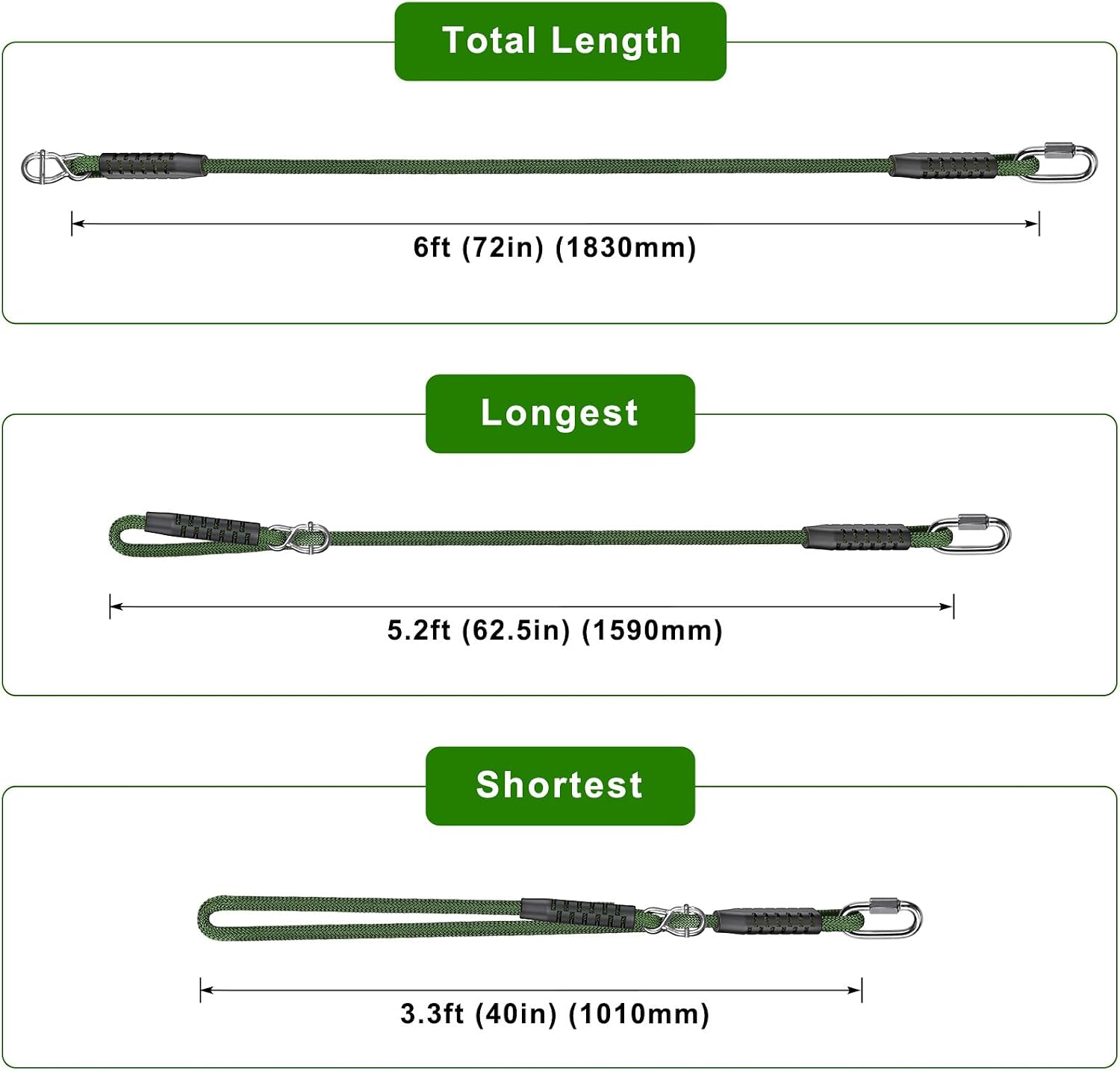 Detalle 2 de SELEWARE Schaukel Befestigung Seil – Verstellbares Seil mit Karabiner, 183 cm, Tragfähigkeit 453 kg