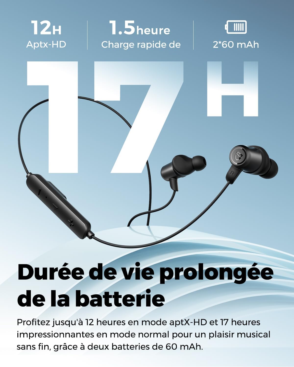 Thumbnail 4 de SoundPEATS Q35 HD+ : casque tour de cou Bluetooth 5.2 sport, IPX5 et autonomie annoncée jusqu’à 17 h