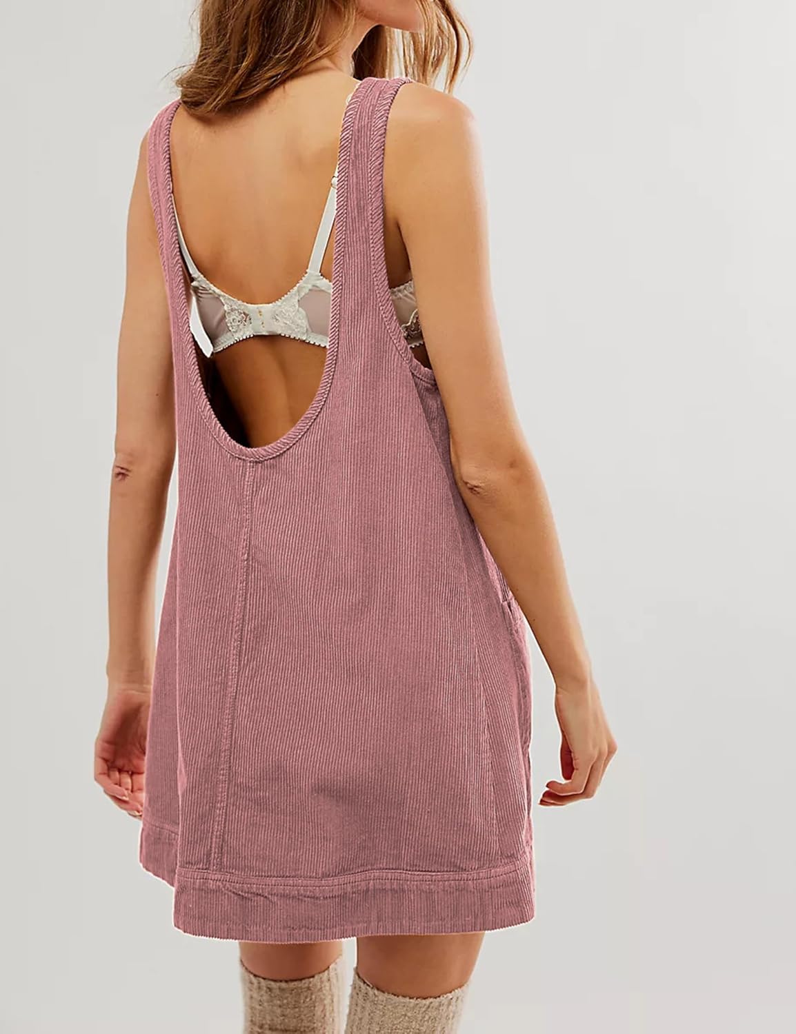 Detalle 2 de Hooever Women's Corduroy Pinafore Mini Dress with Front Pockets