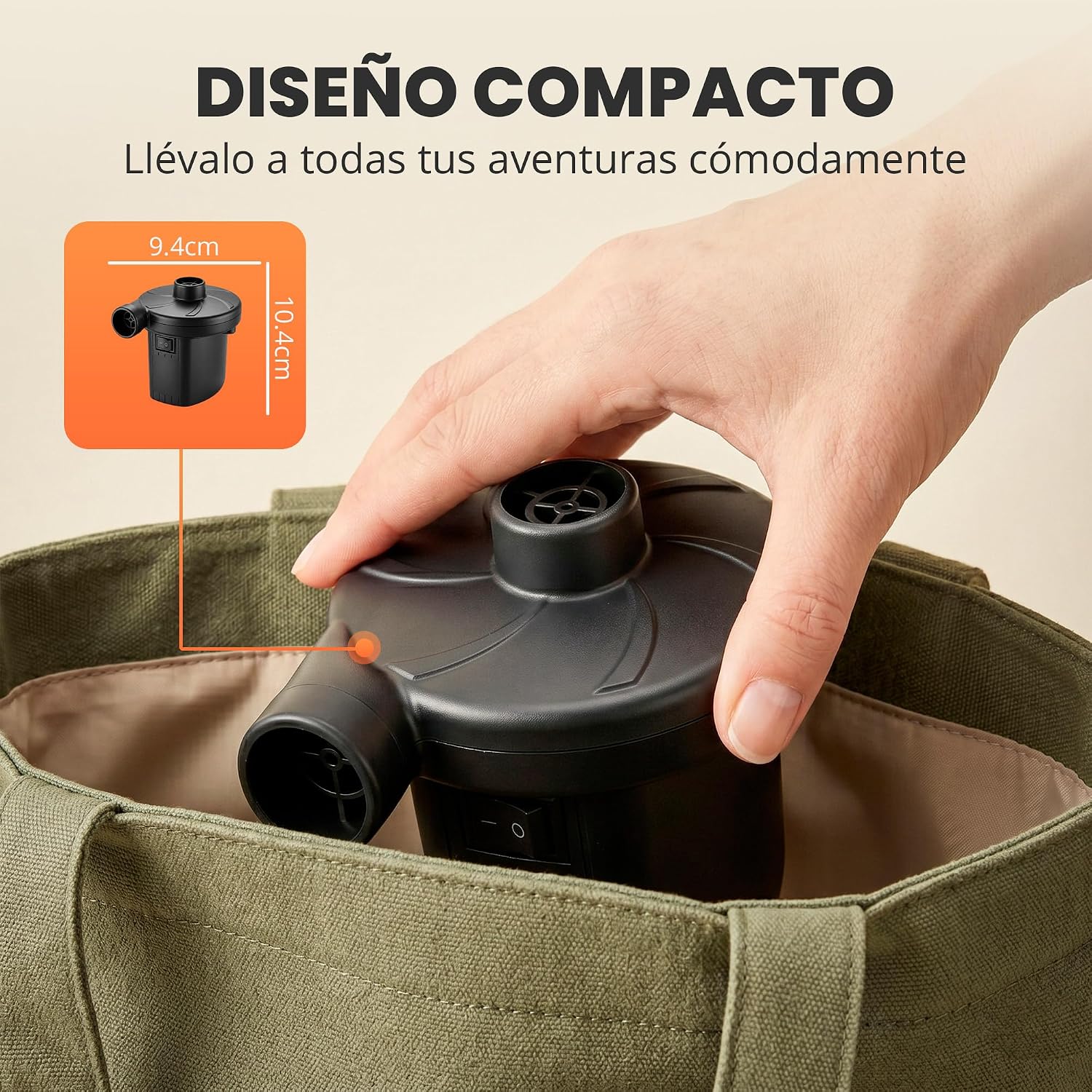 Detalle de JUPPLIES Inflador Eléctrico 2 en 1 (240V AC + 12V DC) para colchones, piscinas y paddle surf