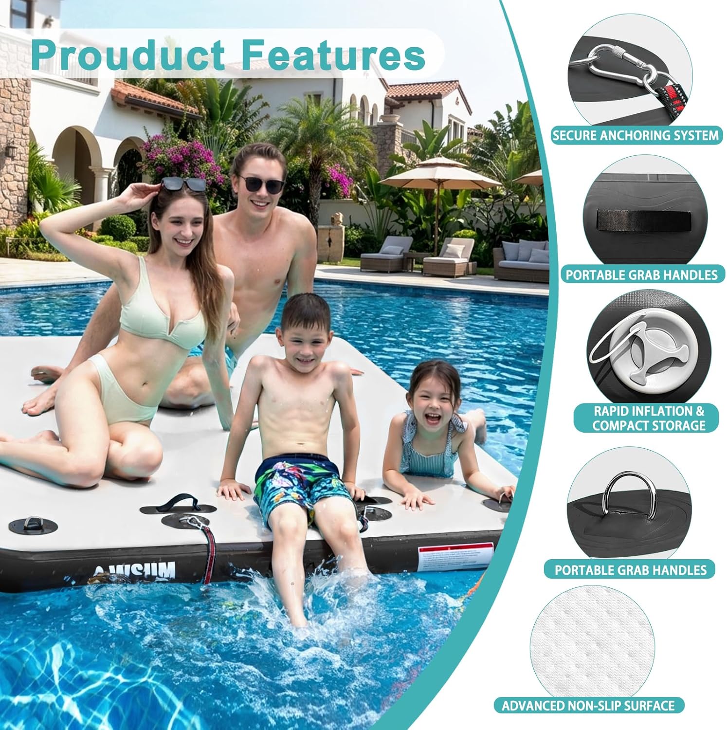 Thumbnail 3 de AWSUM Inflatable Floating Dock/Air Dock Platform with Non-Slip Surface for Pool, Beach, and Ocean