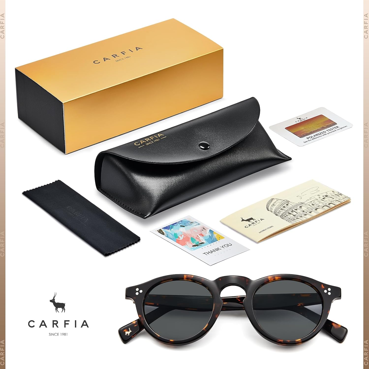 Thumbnail 5 de CARFIA Retro Polarised Round Sunglasses CA2306 – Handmade Italian Acetate for Small Faces
