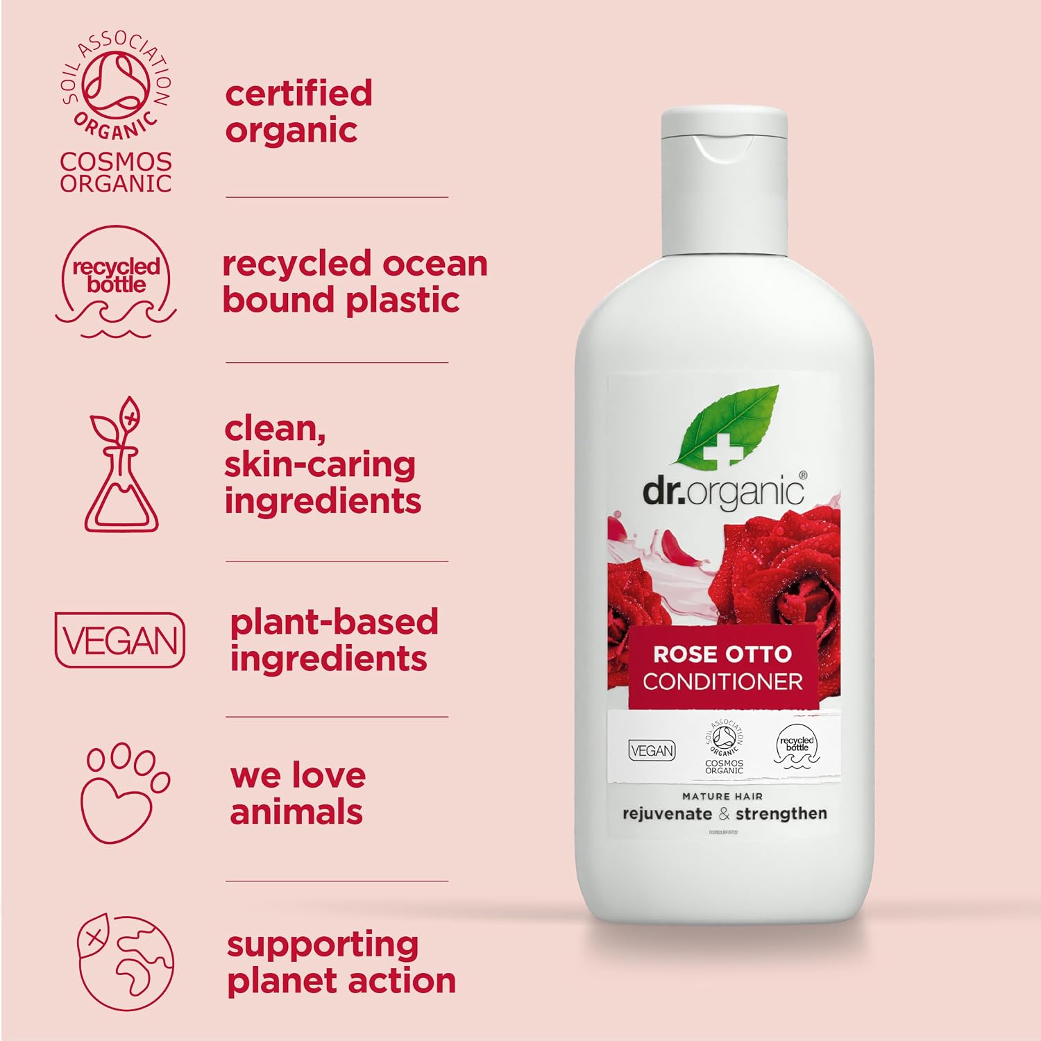 Detalle 2 de Dr. Organic Rosa de Otto-balsam för torrt hår med rosdoft