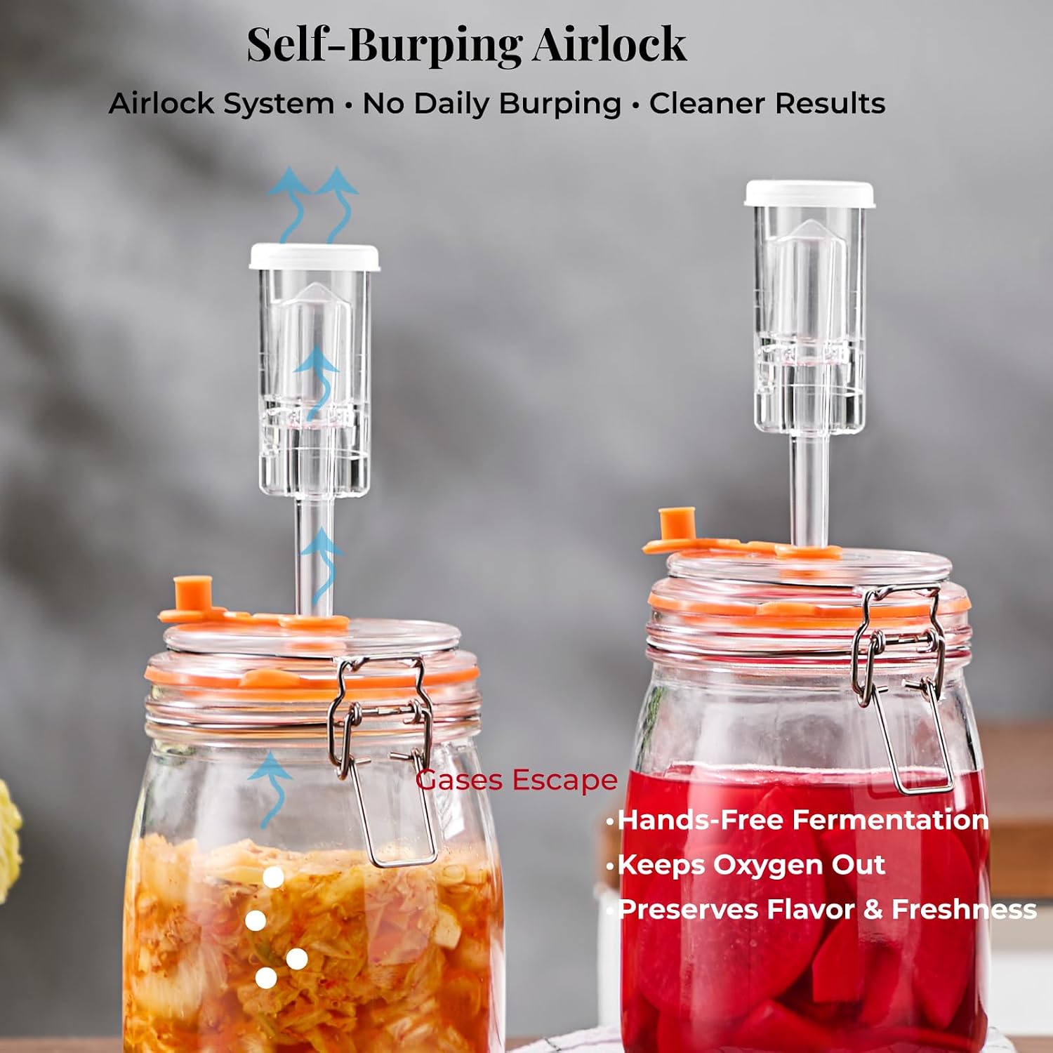 Detalle 2 de Glolaurge 1.8L Wide Mouth Fermentation Jar (Pack of 2) with Airlocks, Weights & Accessories