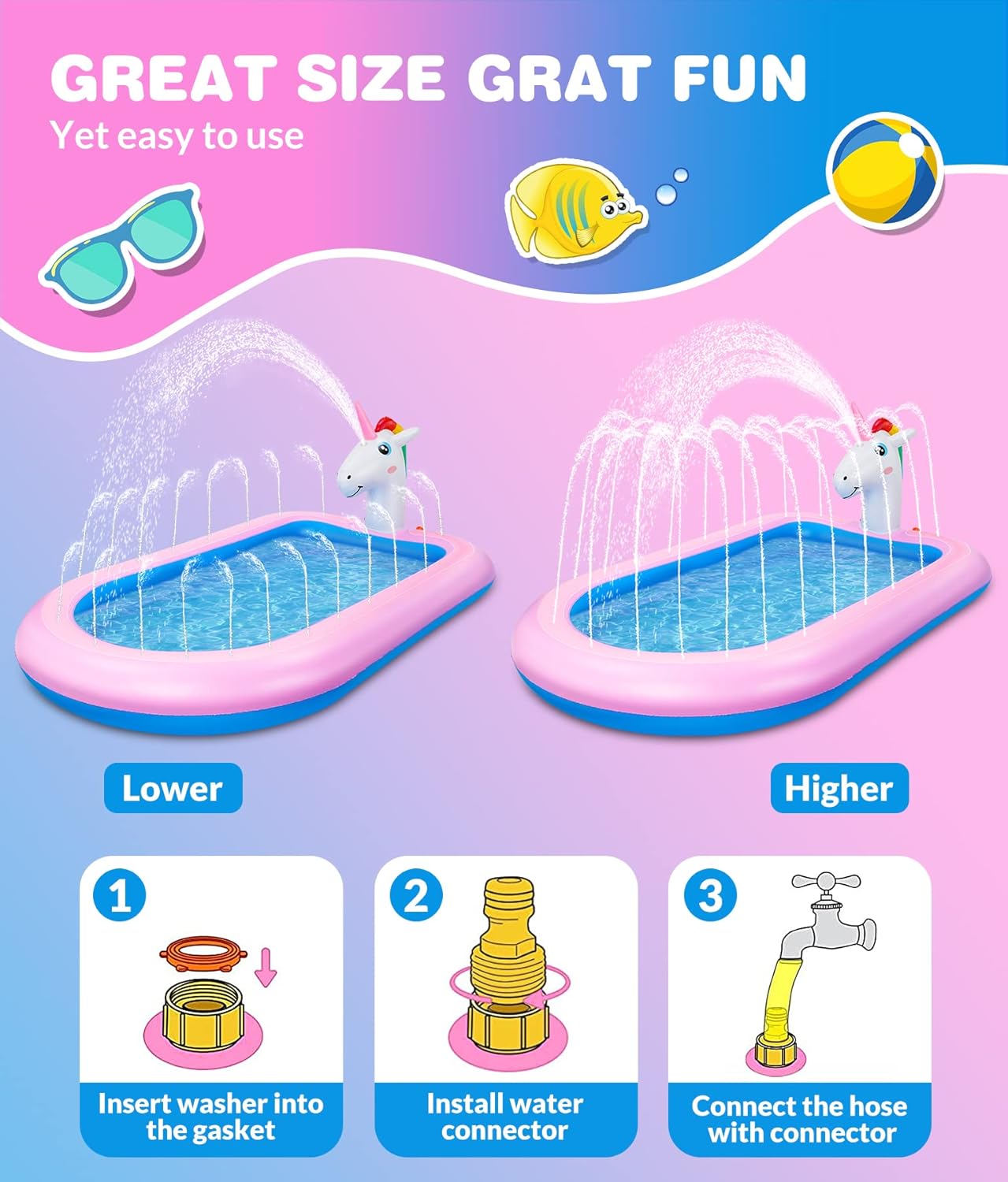 Thumbnail 6 de COOLJOYA Inflatable Pool: Unicorn Splash Sprayer 3-in-1 Paddling Pool for Kids