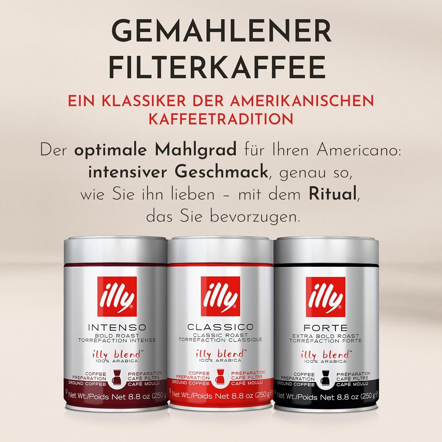 Detalle de illy Gemahlener Filterkaffee INTENSO – 250 g, 100% Arabica, Kakao-Noten