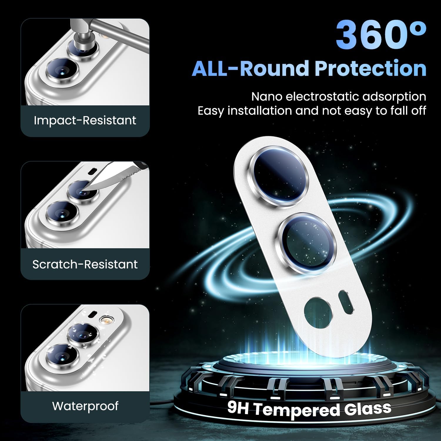 Detalle de Uyiton iPhone Duo Camera Lens Protector, Sapphire Glass, Metal Frame, Star White
