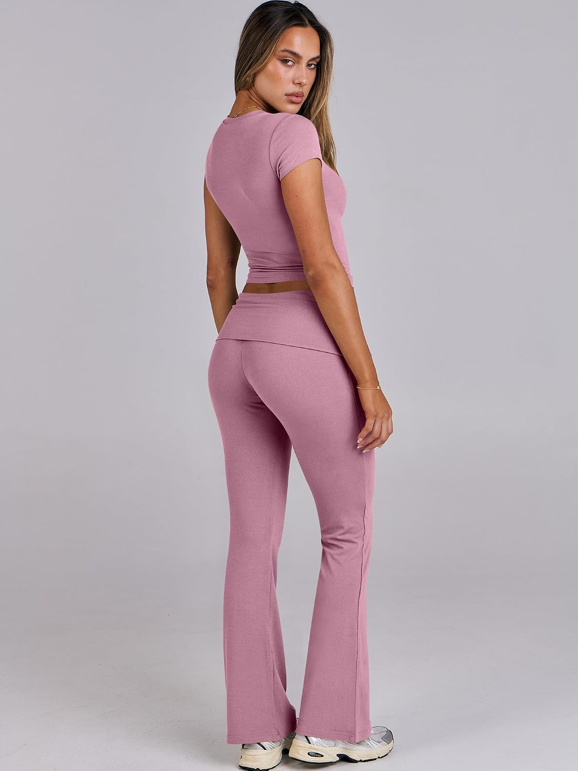 Thumbnail 3 de ANRABESS 2 Piece Lounge Set for Women – Cropped Top & Fold-Over Flare Leggings