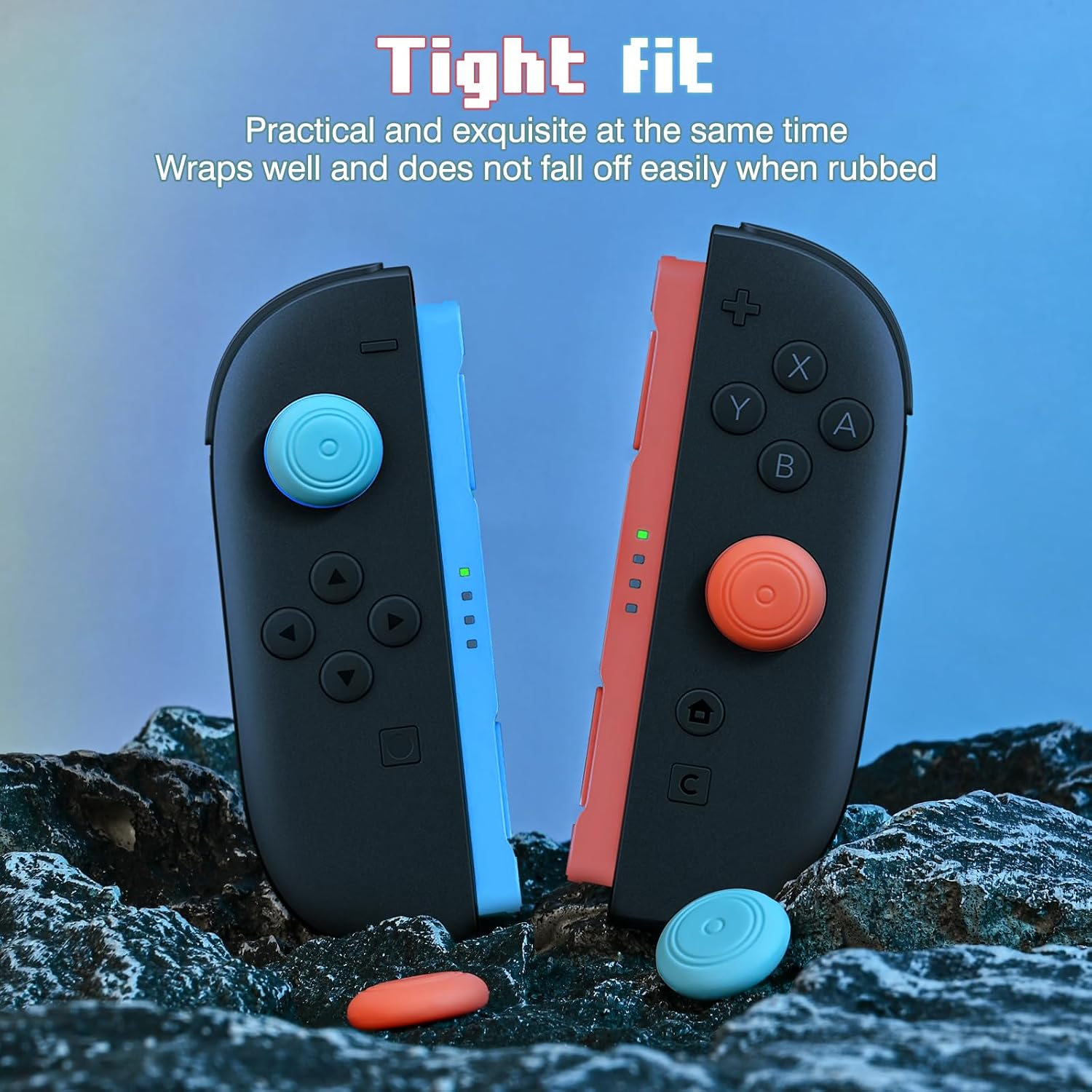 Detalle de DLseego Thumb Grip Caps for Switch 2 (4 Pack) – Silicone Joystick Covers in Blue & Orange