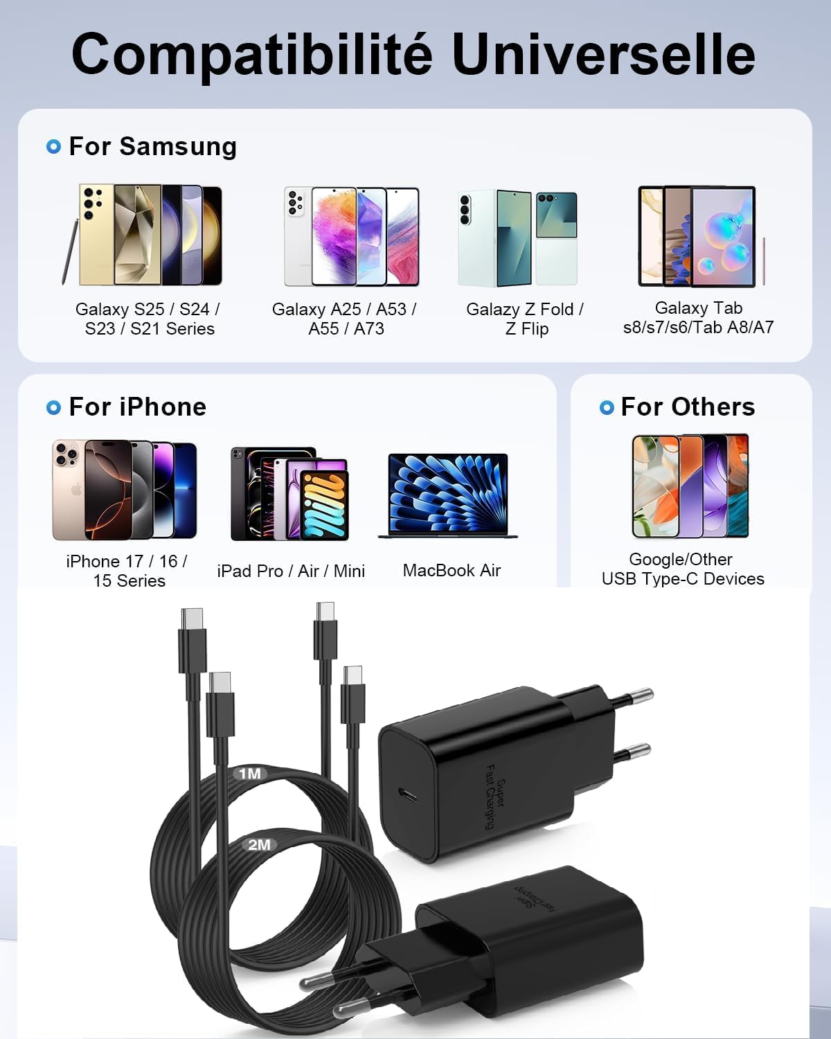 Thumbnail 6 de Chargeur USB-C 45W Samsung avec câbles USB-C 1 m et 2 m – rapide et polyvalent