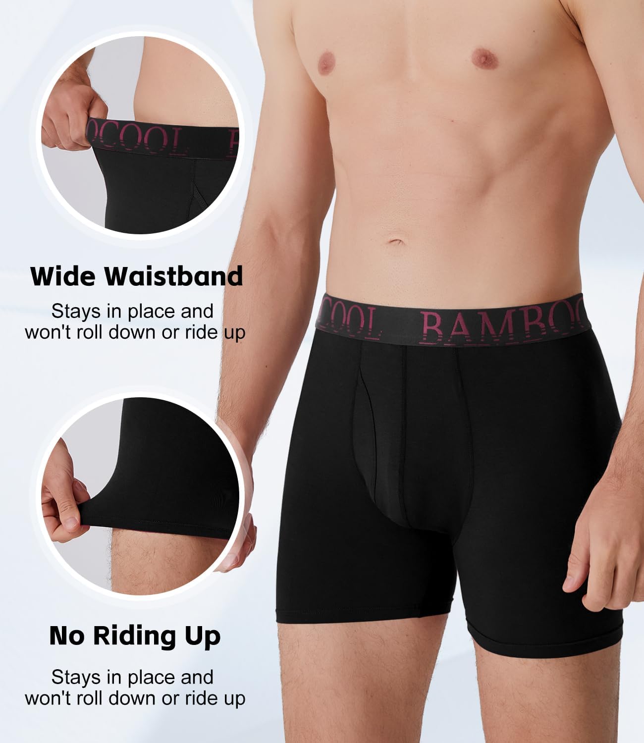 Detalle de BAMBOO COOL Ultra ComfortSoft Boxer Briefs for Men — Moisture-Wicking, Breathable, No Ride Up (Multi-Pack)