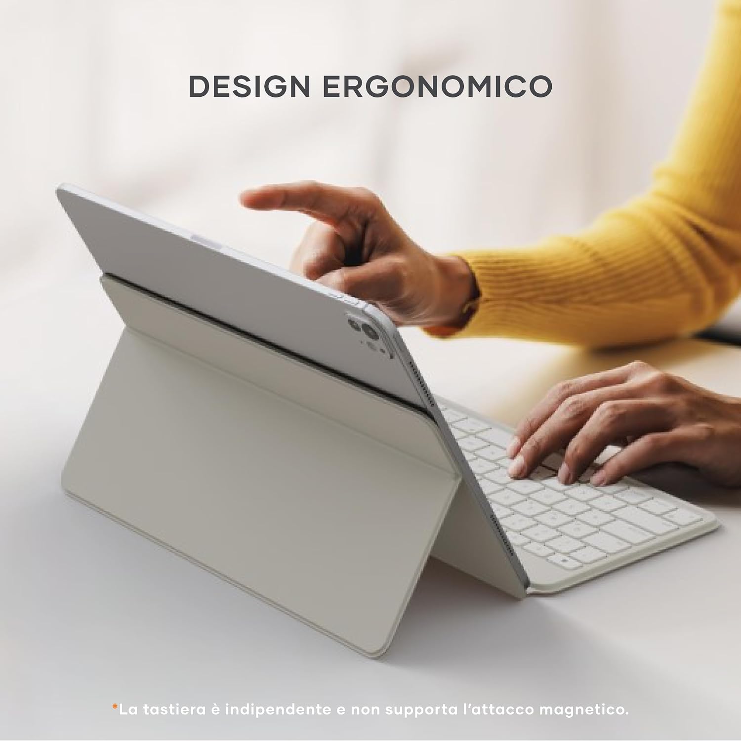 Detalle 2 de Satechi OntheGo™ Tastiera Wireless Bluetooth con Supporto Regolabile per iPad e Tablet, QWERTY US – fino a 3 dispositivi, Beige