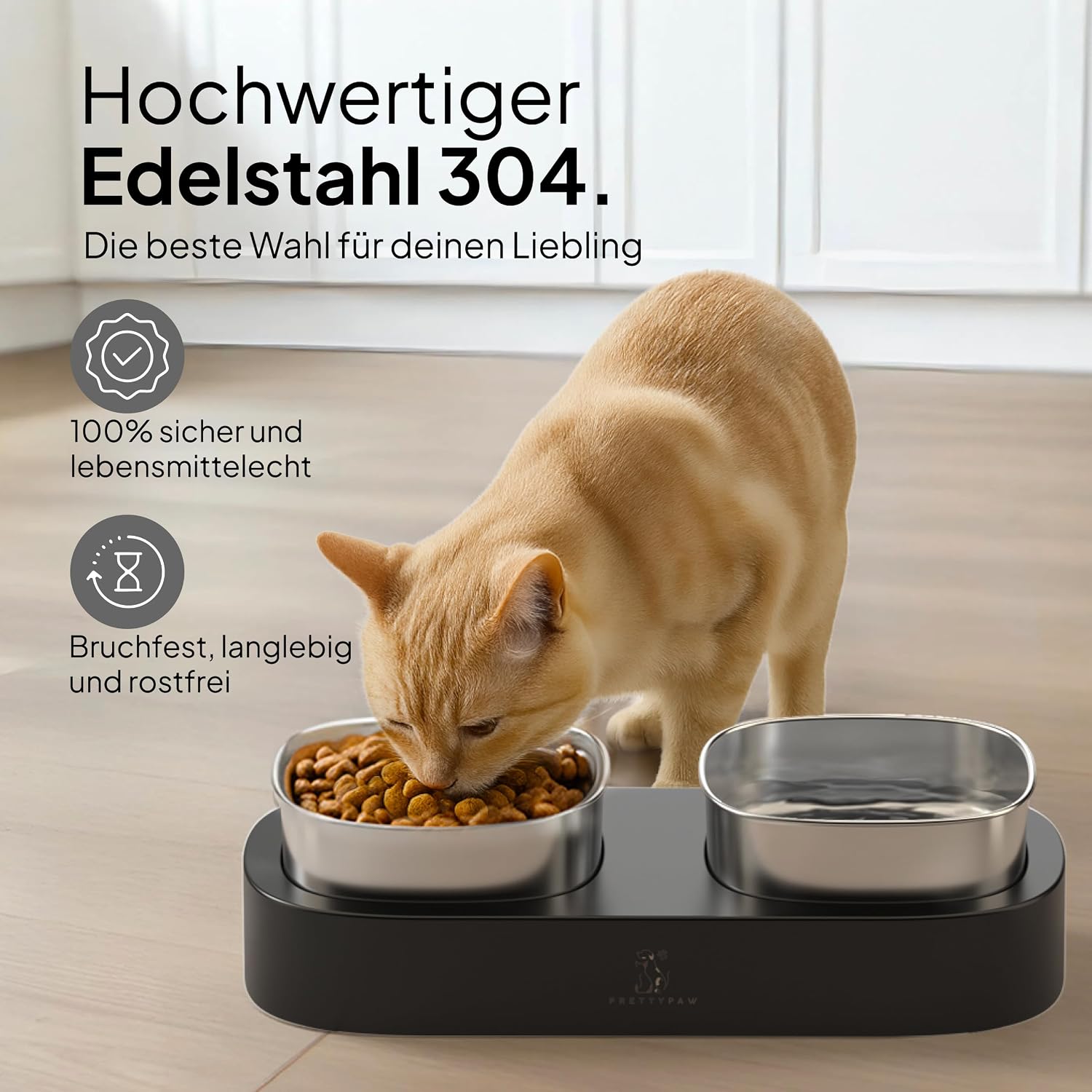 Thumbnail 1 de Pretty Paw erhöhter Doppel-Futternapf mit rutschfester Plattform und Edelstahlschalen (Schwarz)