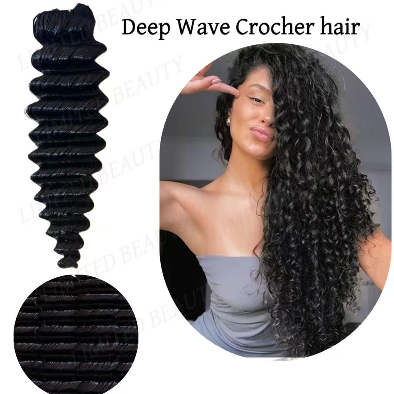 Thumbnail 4 de Limited Beauty Deep Wave Crochet Human Hair Extensions (2 Packs, 120g) – 22inch, Knotless & Pre-Separated