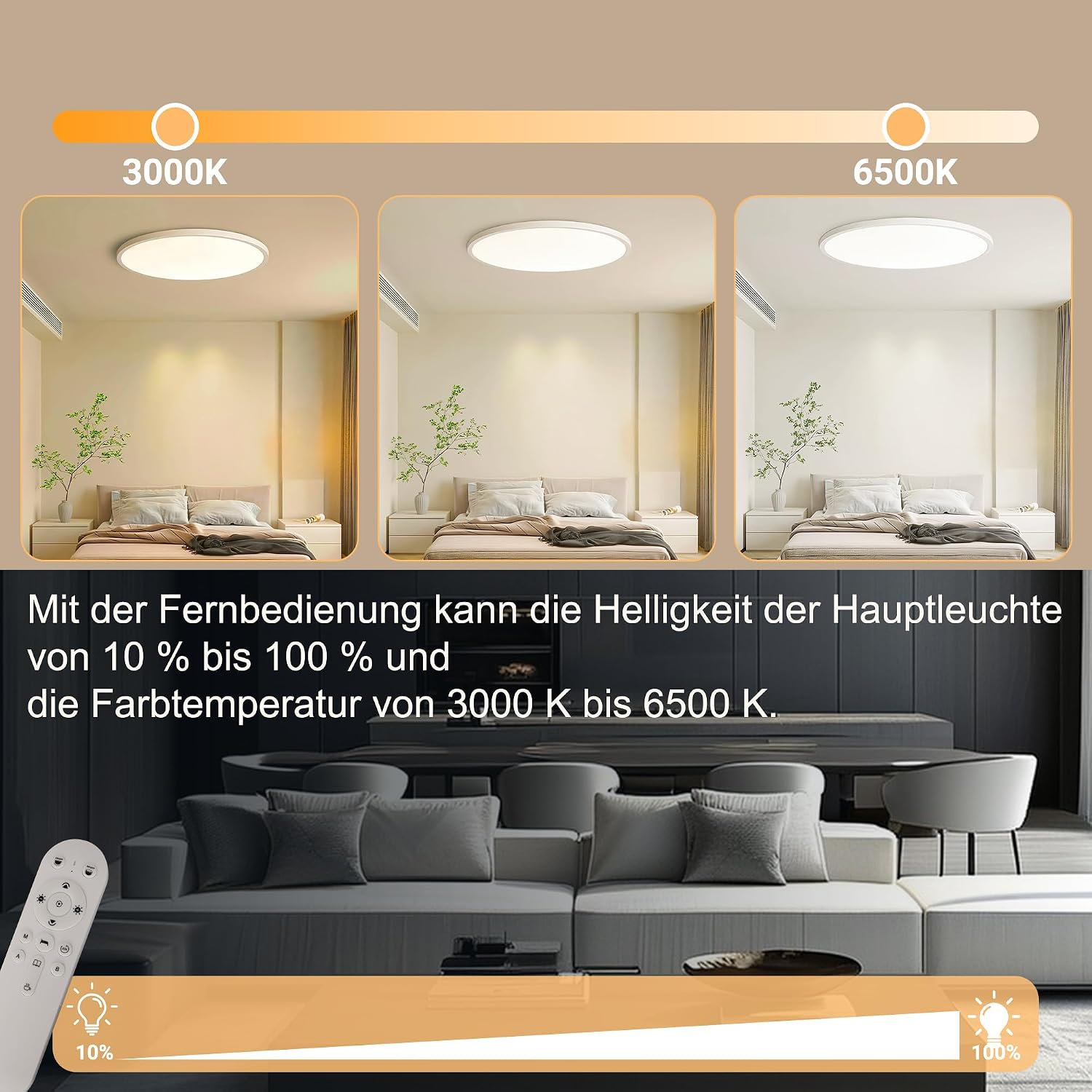 Detalle de MoonYard MY-50IND-BLANCO led-plafondlamp Ø 50 cm met dimmer en nachtmodus