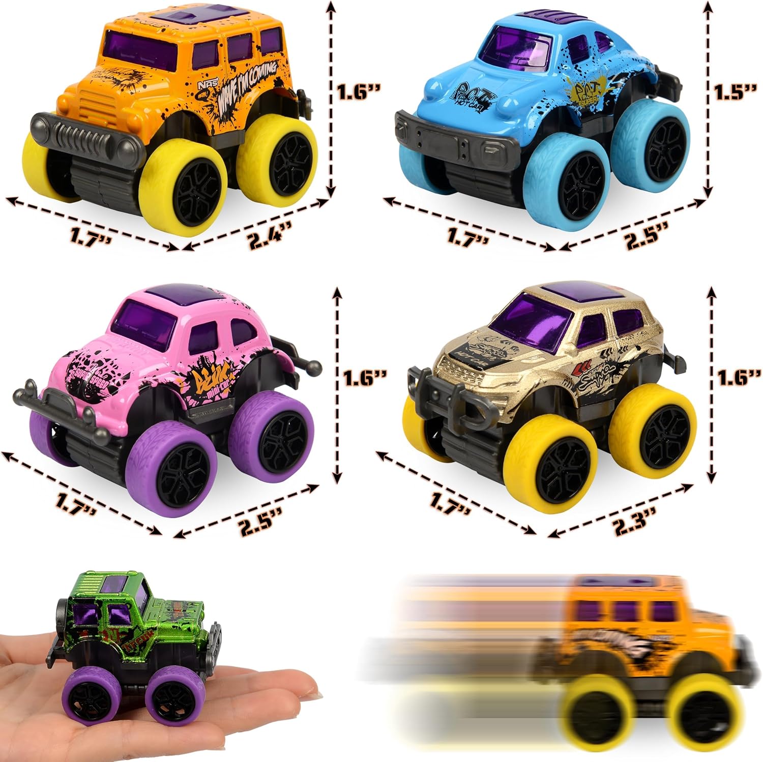 Detalle de Toyard Monster Truck Pull-Back Cars, 8-Piece Multicolour Christmas Set