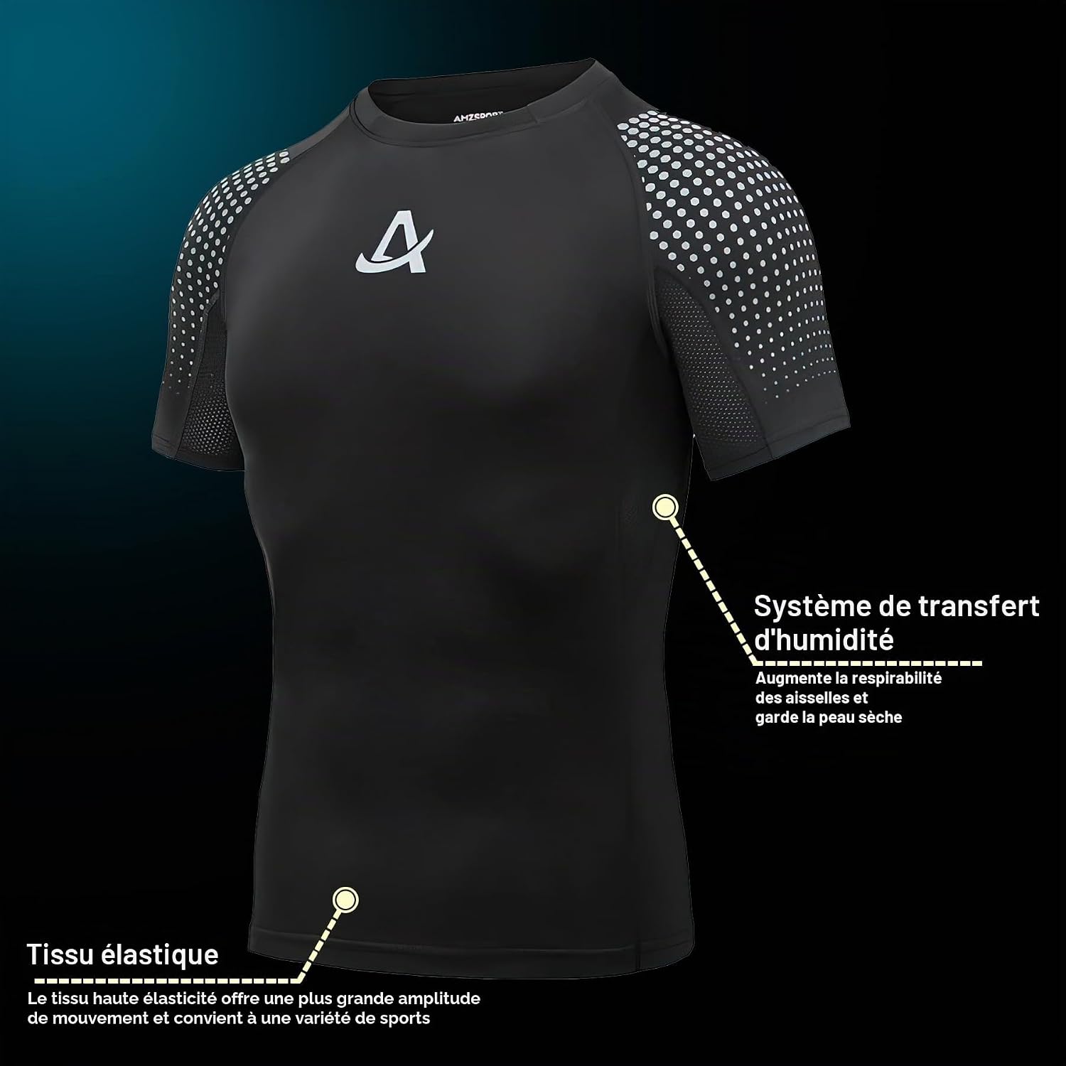 Detalle 2 de AMZSPORT Top Compression Hommes - Manches Courtes, T-Shirt Running & Gym