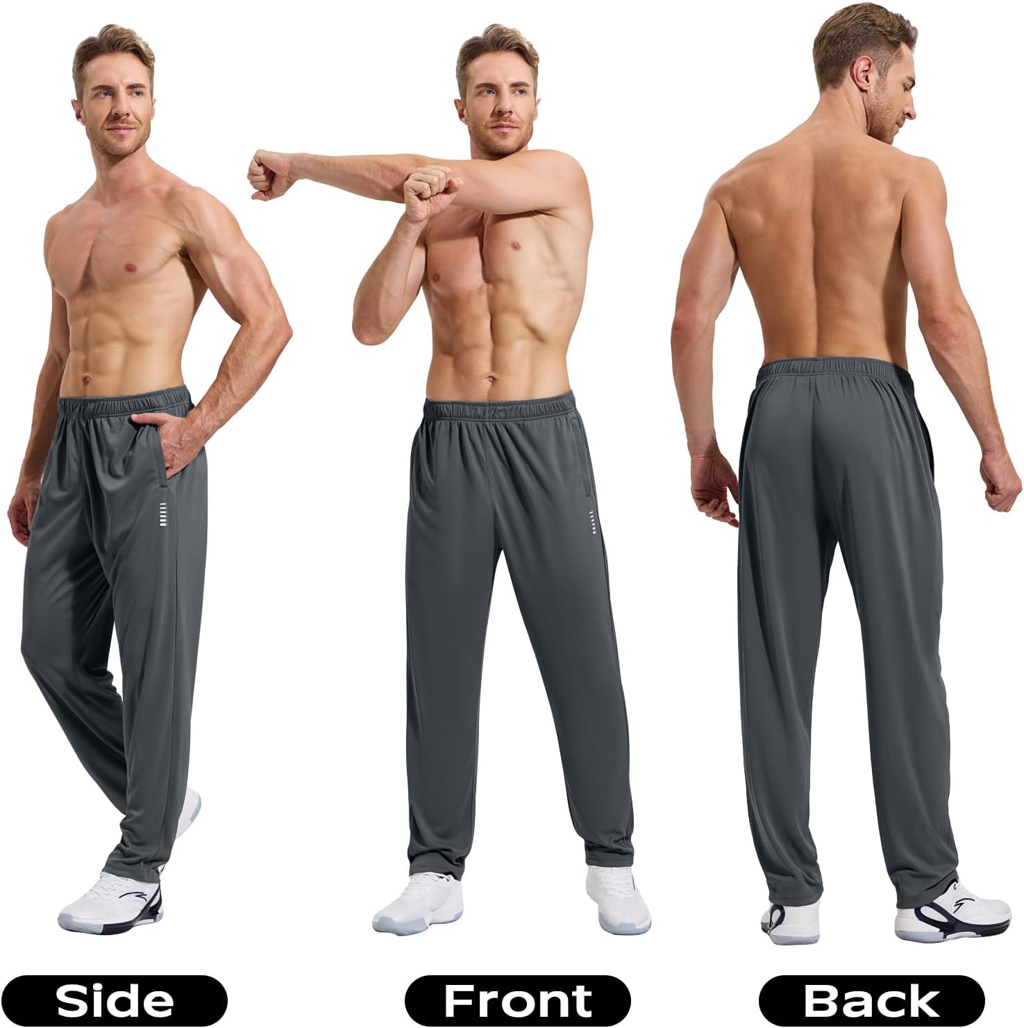 Detalle de HUAKANG Men’s Joggers: Lightweight Tracksuit Bottoms with Zipper Pockets