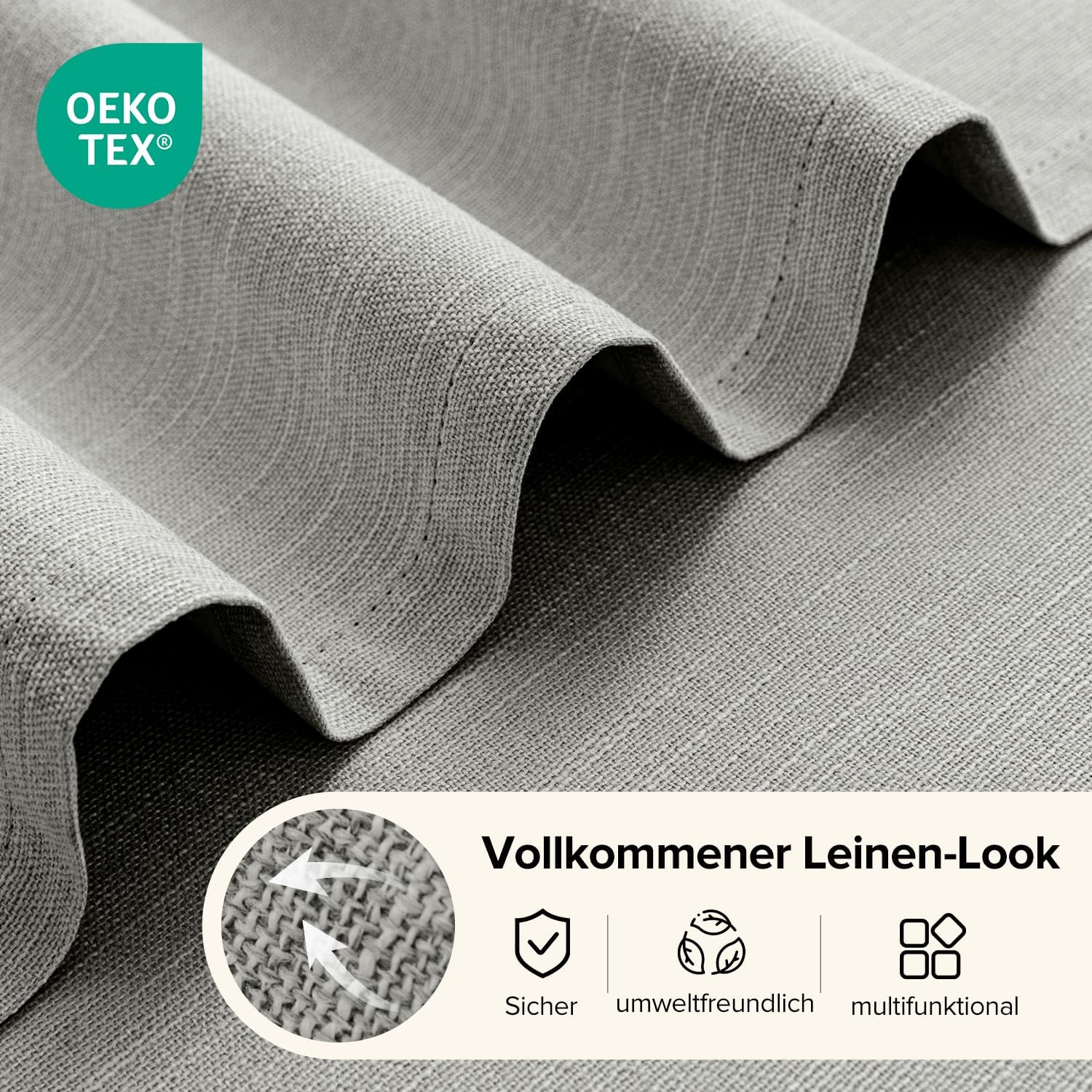 Detalle de Runyéla Verdunkelungsvorhänge in Leinenoptik – 2er Set, 175 cm hoch, 140 cm breit, hellgrau