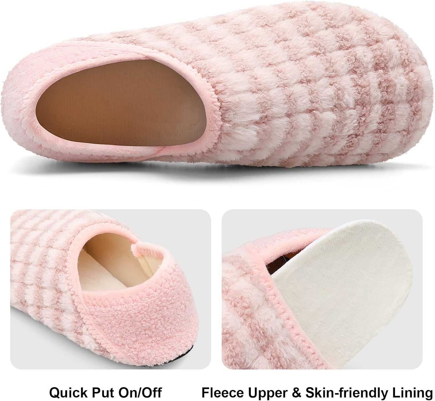 Detalle de Fires Slip-On Slippers with Textured Rubber Soles, Washable Unisex House Shoes