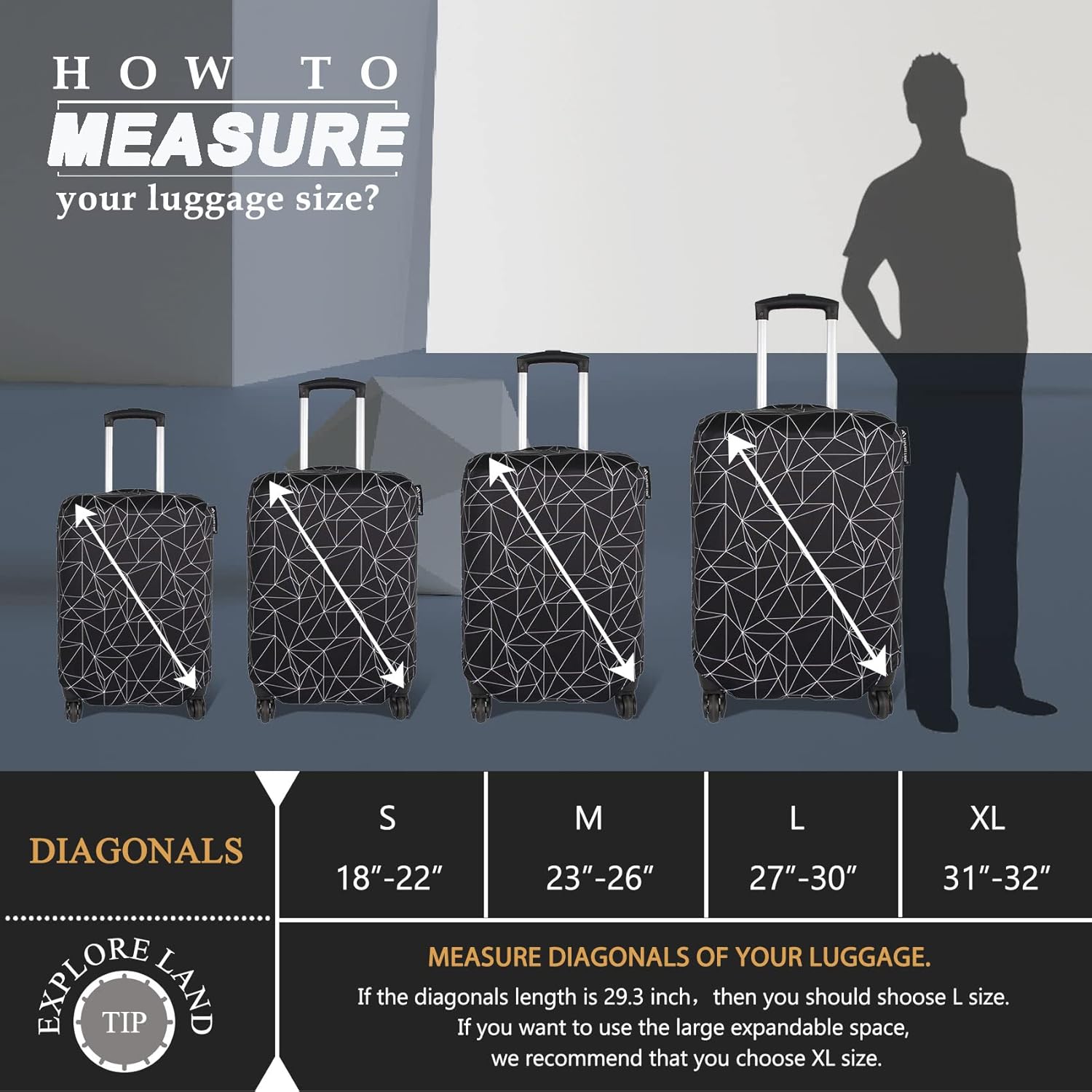 Detalle de Explore Land Travel Luggage Cover Suitcase Protector (fits 18–32 inch cases)