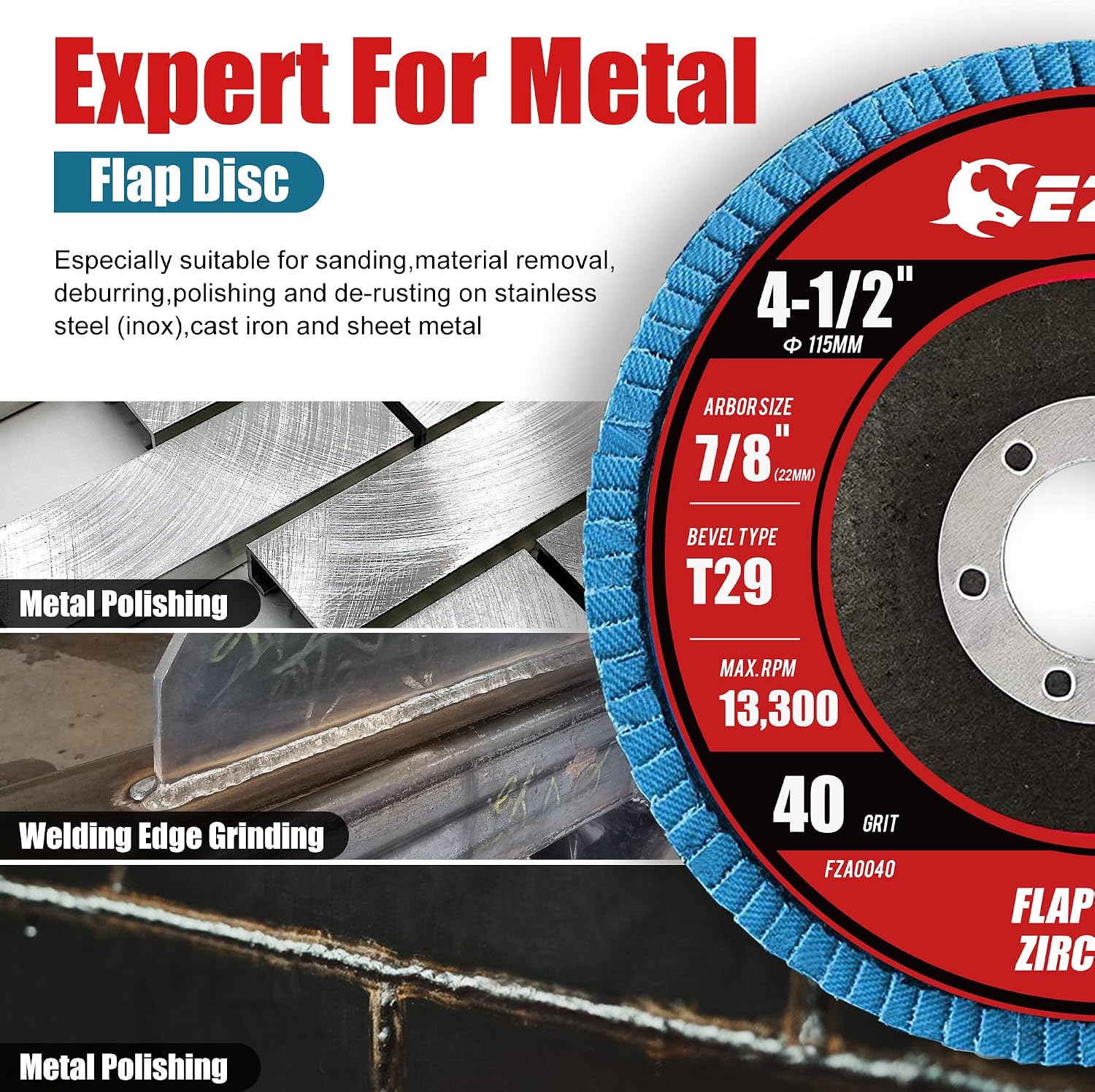 Detalle 2 de EZARC Flap Disc 115mm 40 Grit zirconia grinding wheel ๐