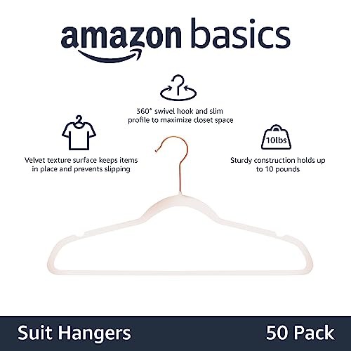 Detalle de Amazon Basics Confezione da 50 grucce sottili con superficie antiscivolo in velluto - Rosa cipria/Oro