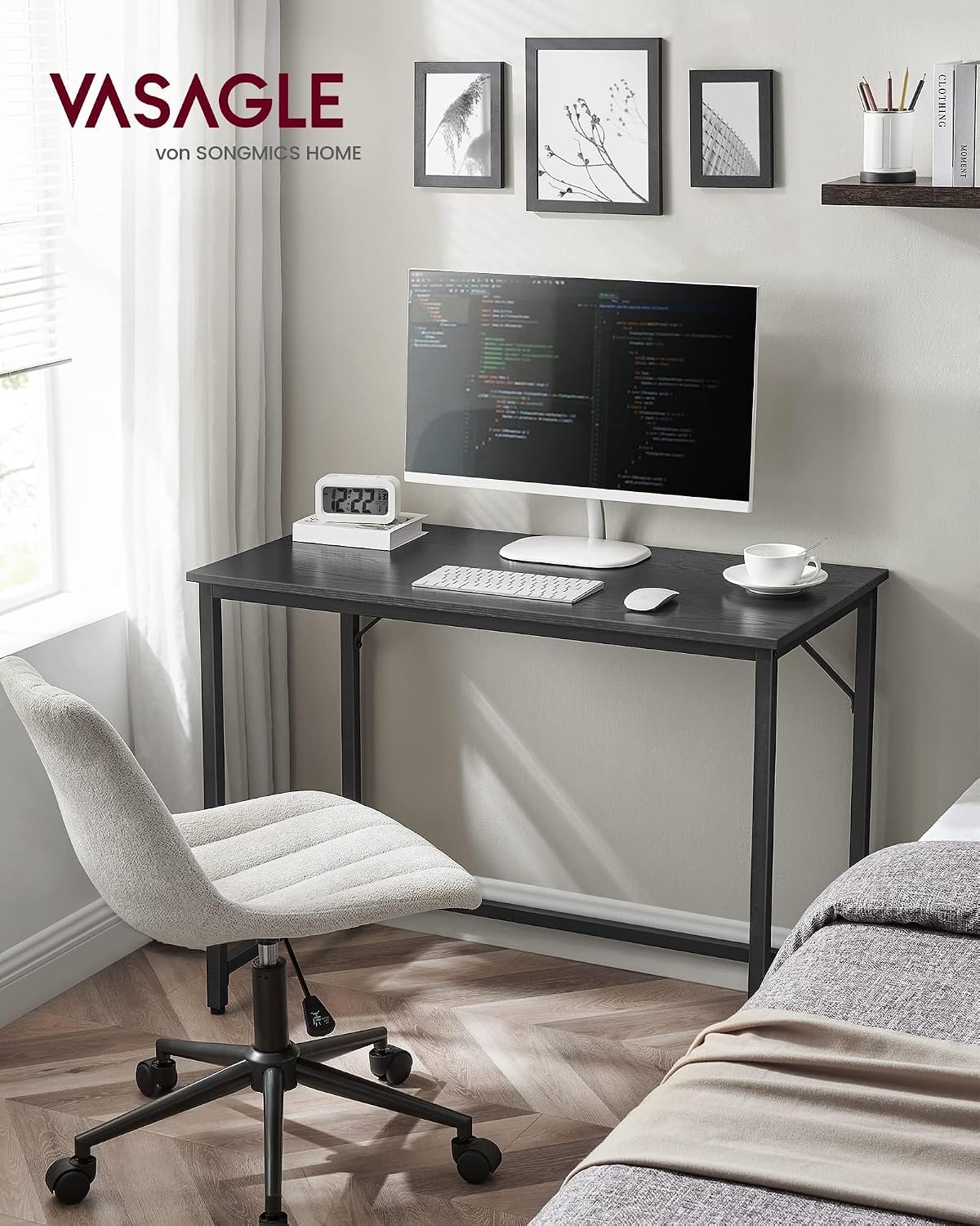 Detalle 2 de VASAGLE Computertisch LWD041K01 (100 x 50 x 76 cm) in Kamelbraun/Schwarz – stabiler Bürotisch fürs Arbeitszimmer