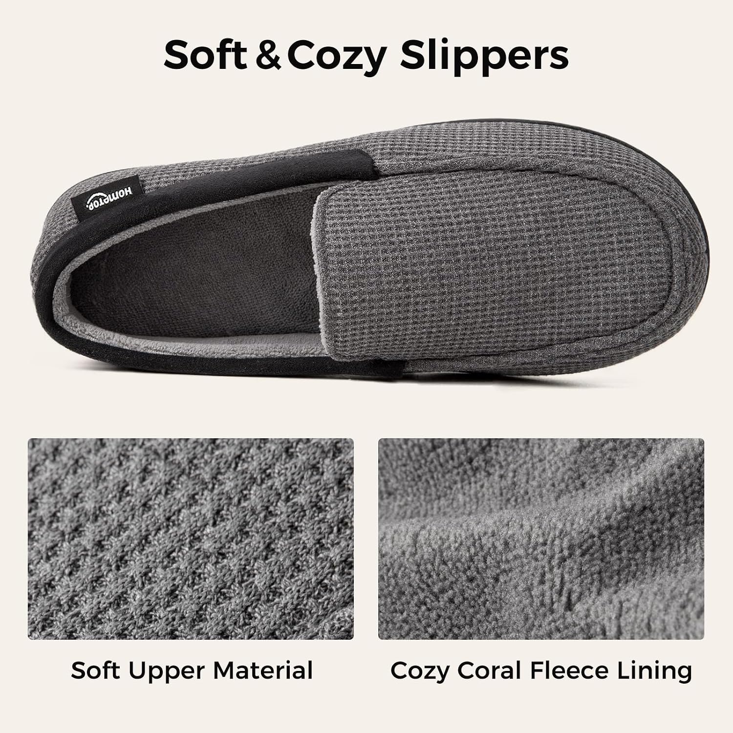 Detalle de HomeTop Men’s Comfort Memory Foam Moccasin Slippers with Breathable Cotton Knit Upper