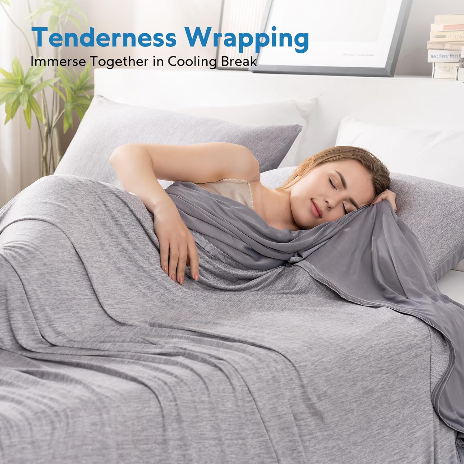 Thumbnail 3 de HOMFINE Cooling Blanket for Hot Sleepers – Double-Sided Lightweight Comfort (Grey, 108 x 90 inches)