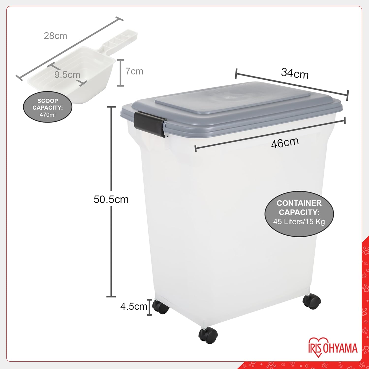 Thumbnail 2 de Iris Ohyama Europe ATS-L, contenitore ermetico per crocchette 45 L / 15 kg con ruote e paletta