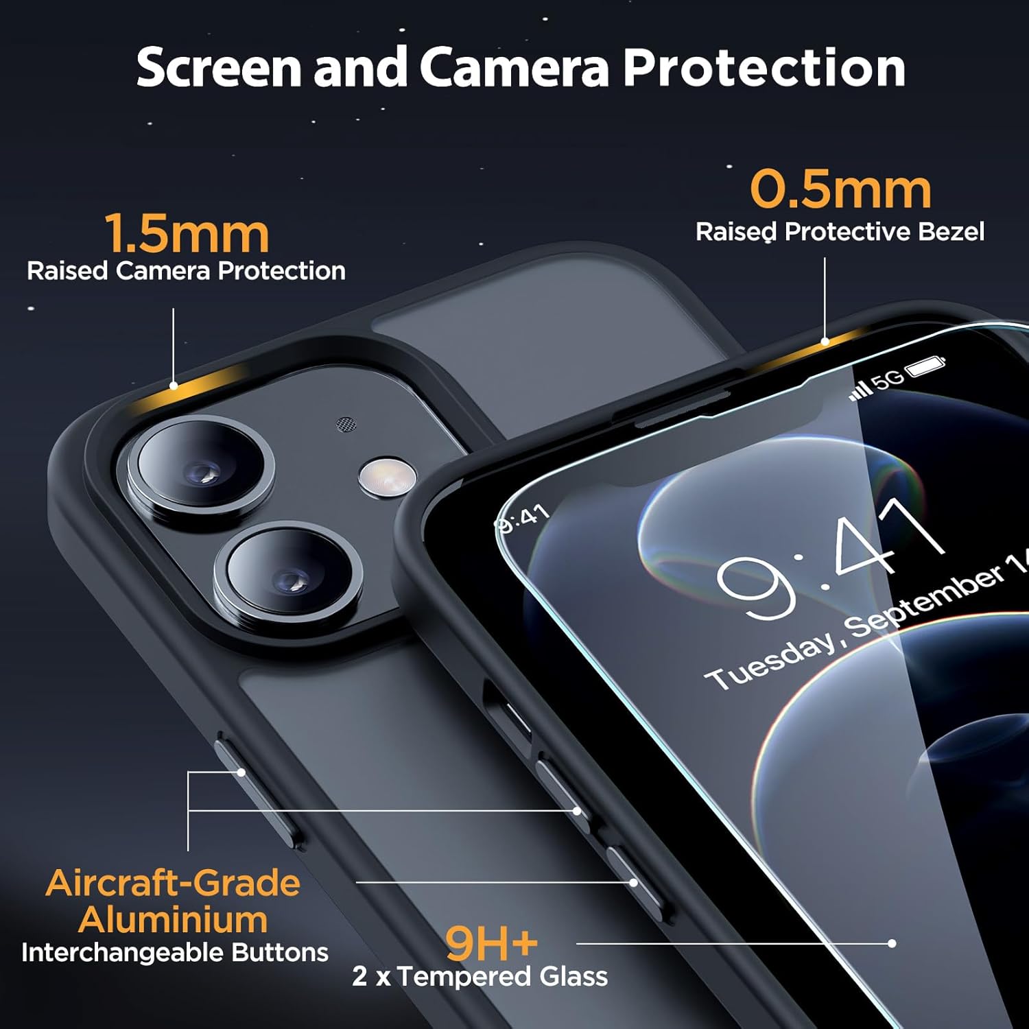 Thumbnail 3 de Miracase for iPhone 12/12 Pro Case with 2x Screen Protectors — Military-Grade Protection in Translucent Matte Black