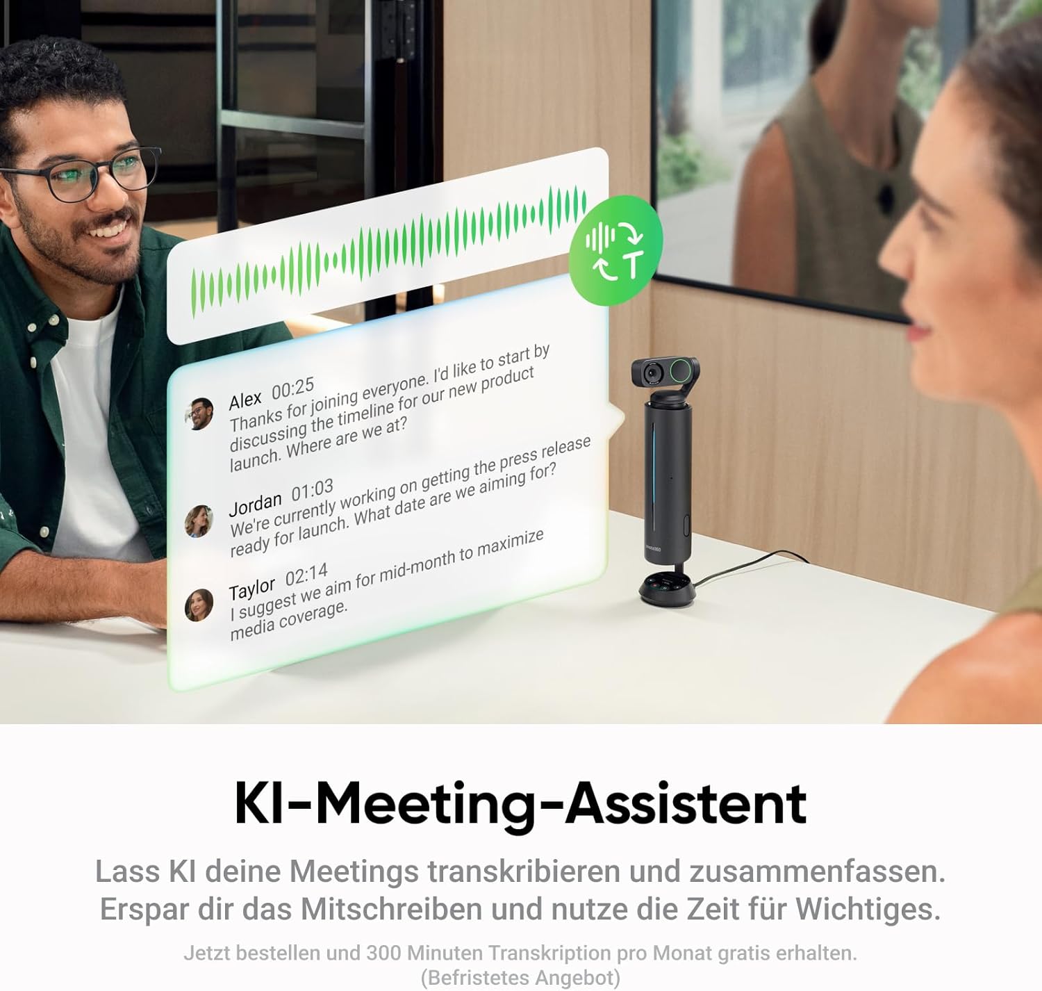 Thumbnail 4 de Insta360 Wave Graphitschwarz – KI-Freisprecheinrichtung mit 8 Richtmikrofonen und Transkriptfunktion