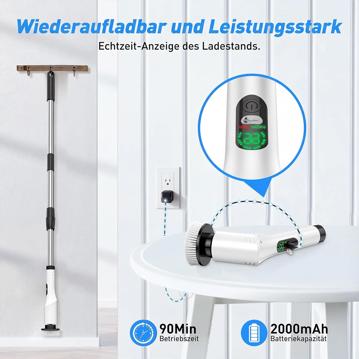 Thumbnail 6 de BioAura Elektrische Reinigungsbürste – 9-in-1 mit 9 Bürstenköpfen, 2 Geschwindigkeiten, verstellbarer Teleskopgriff