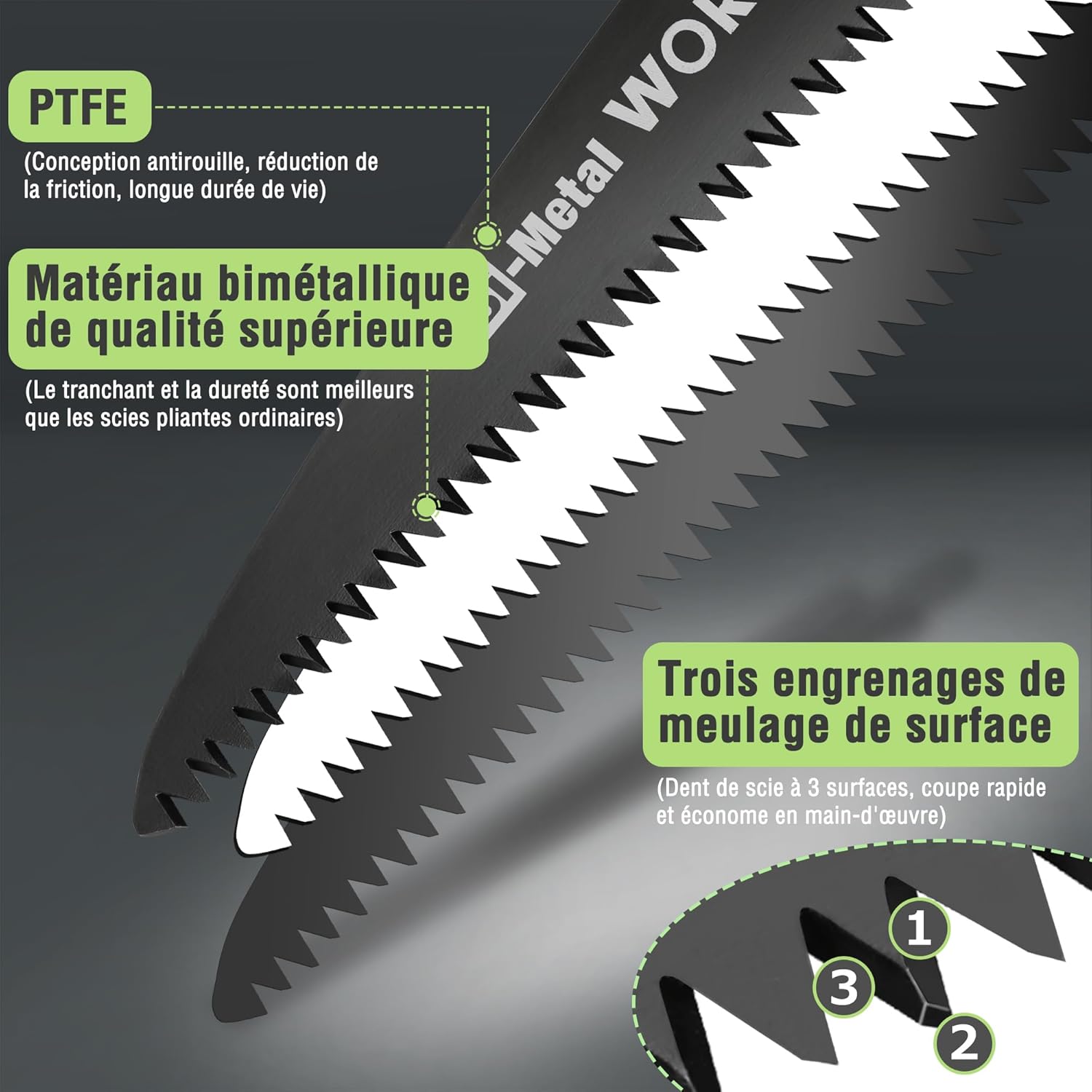 Thumbnail 3 de WORKPRO Scie élaguer à main bimétal pliable (dents triple coupe) pour émondage et jardinage