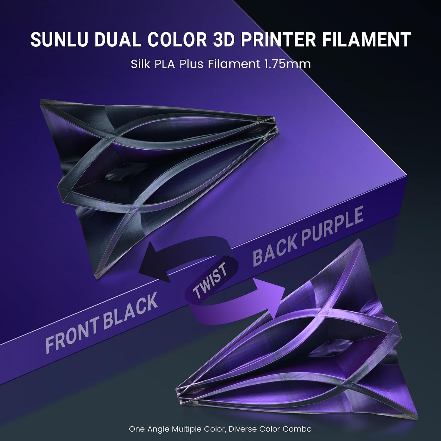 Detalle 2 de SUNLU Silk Dual Color PLA+ 1.75mm 1kg spool 🎨