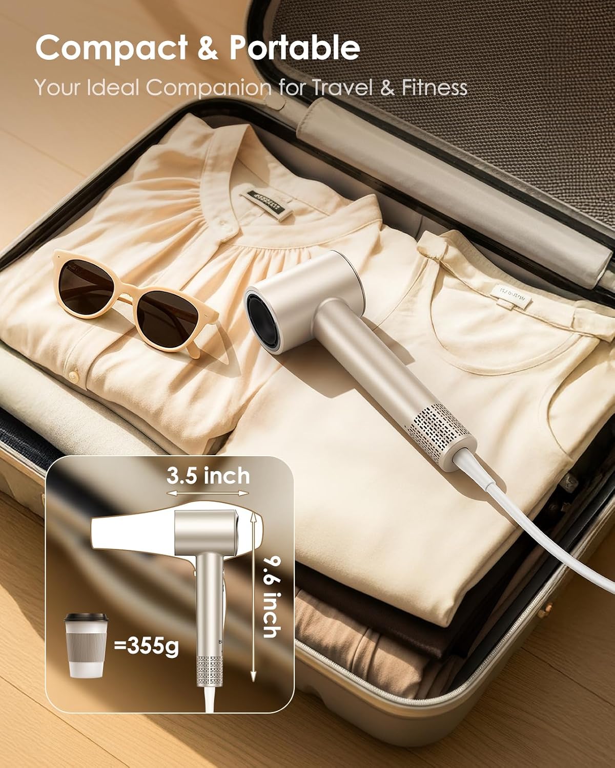 Thumbnail 6 de Hair Dryer, 160,000 RPM High-Speed Ionic Blow Dryer with Diffuser – Gold