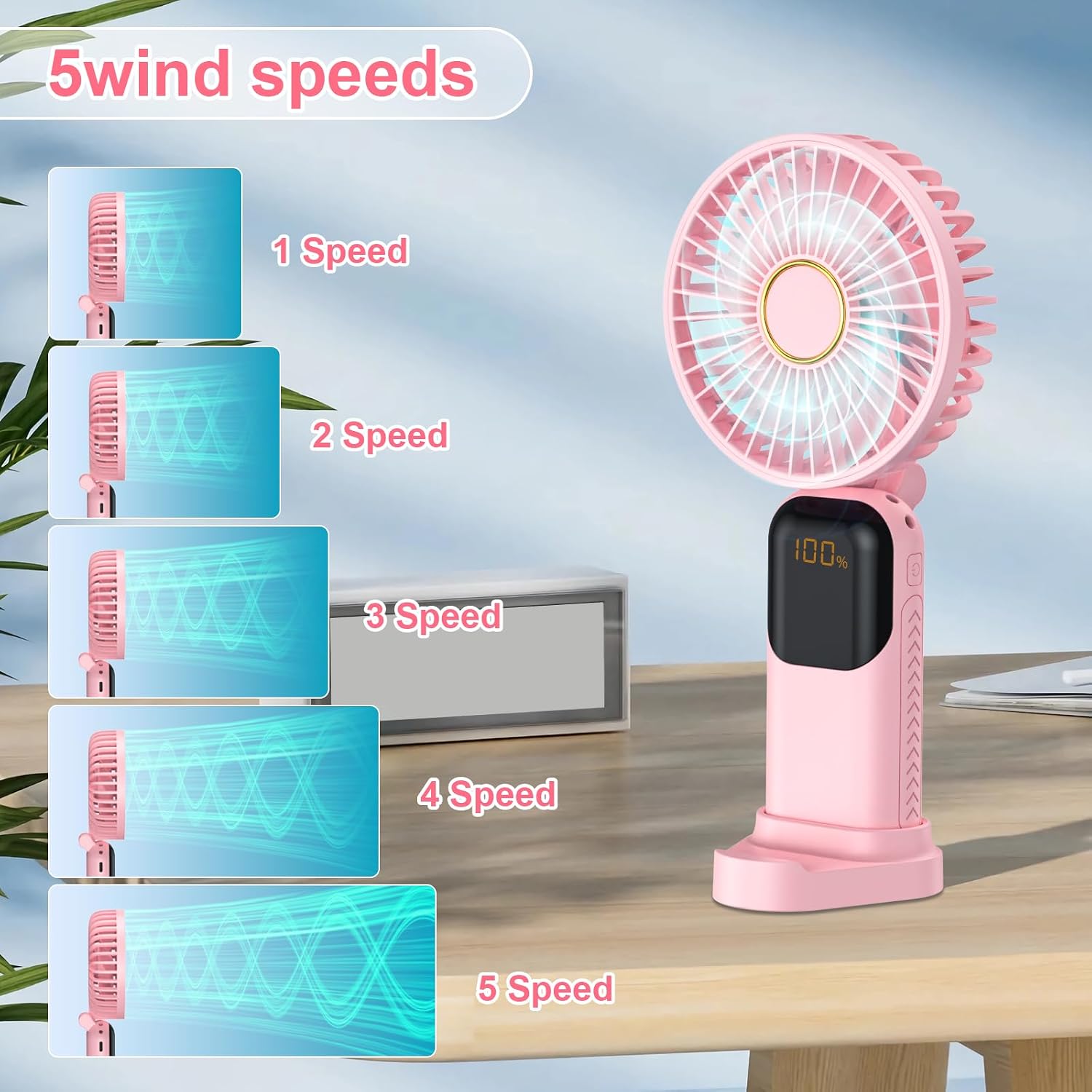 Thumbnail 1 de Handheld Fan Rechargeable 5 Speed Personal Air Cooler