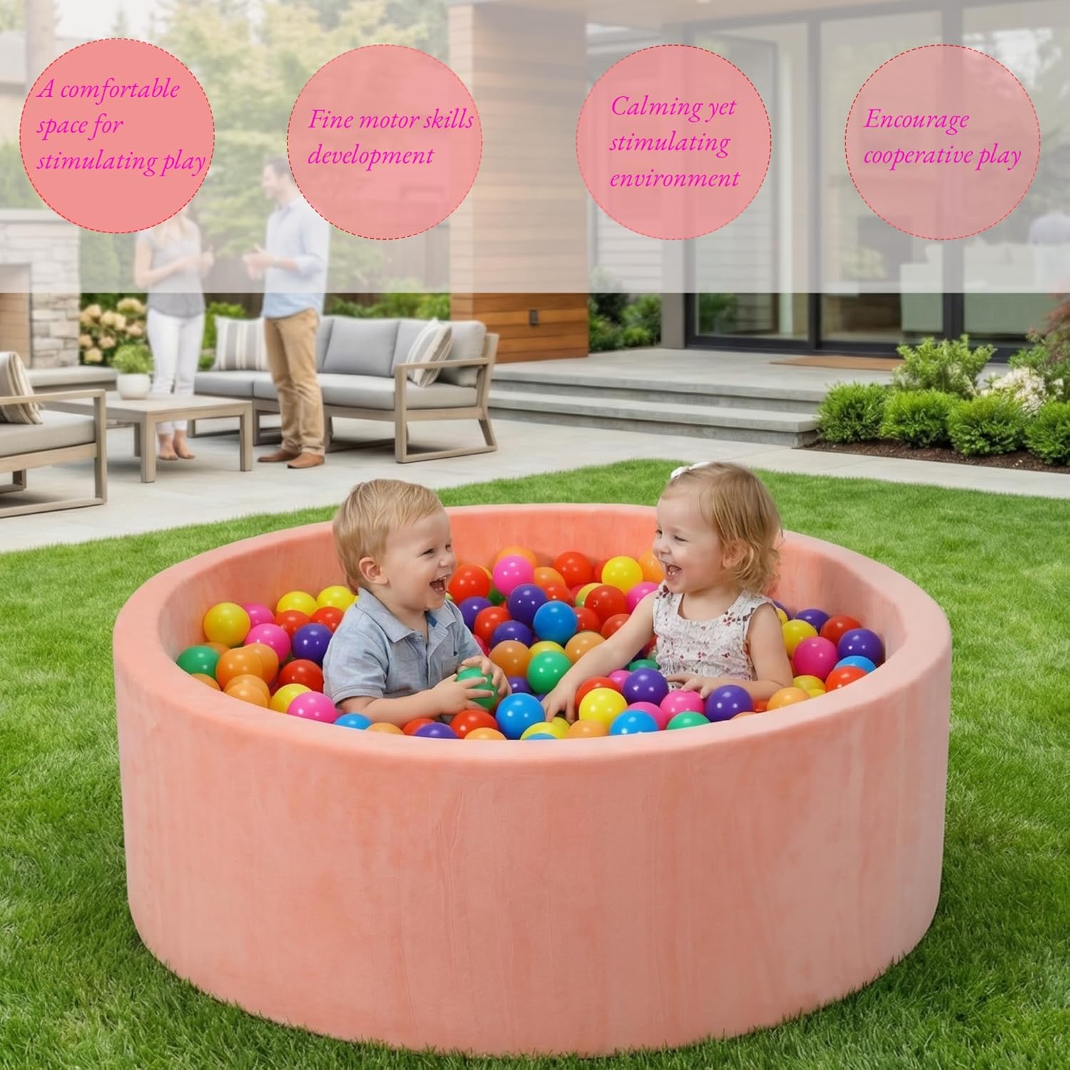 Thumbnail 2 de Foam Baby Ball Pit (35.4 x 11.8 in) Memory Sponge with Zip-Off Cover, Pink—Balls Not Included