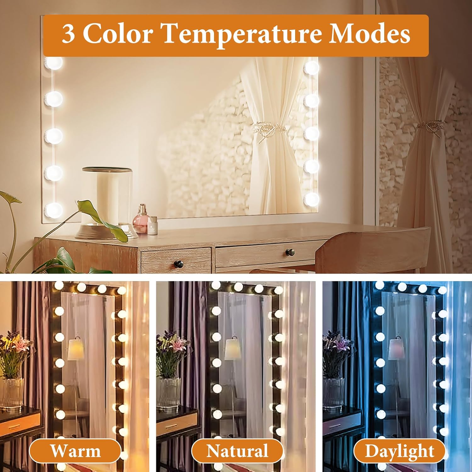 Detalle 2 de OSDUE P-MS20240313-A Hollywood-spiegelverlichting met 10 dimbare ledlampen