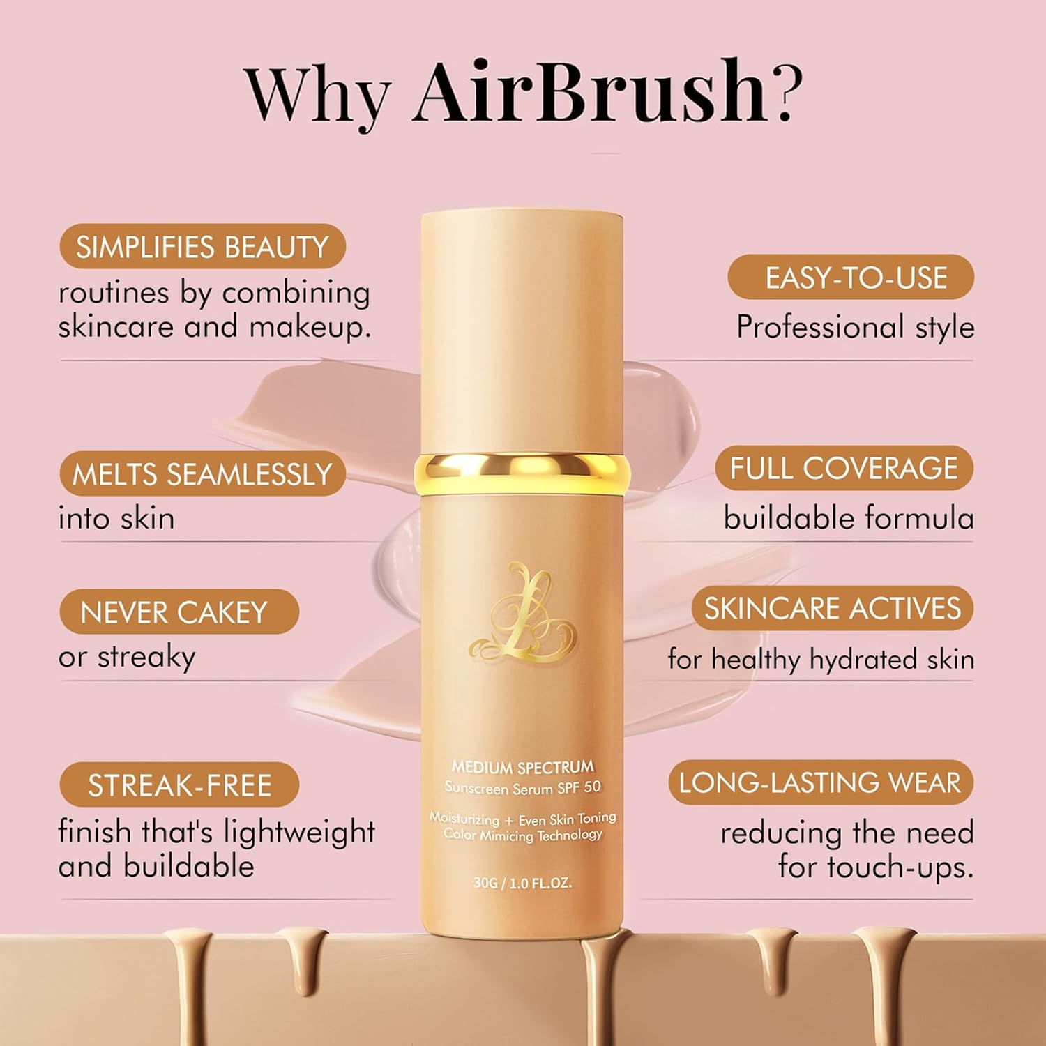 Detalle de Match Foundation 4-in-1 with SPF 50 (Color Changing Medium Spectrum) with 2 Brushes & 2 Sponge