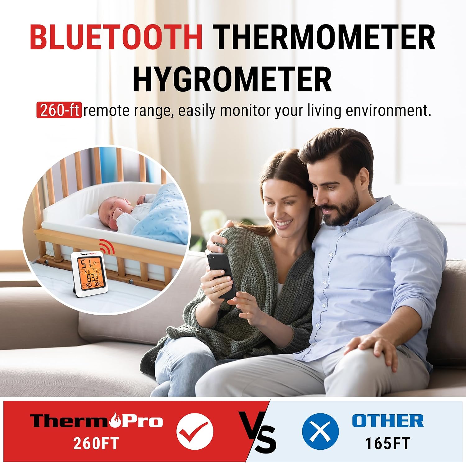 Detalle 2 de ThermoPro TP350 Bluetooth Raumthermometer & Hygrometer mit App-Datenexport