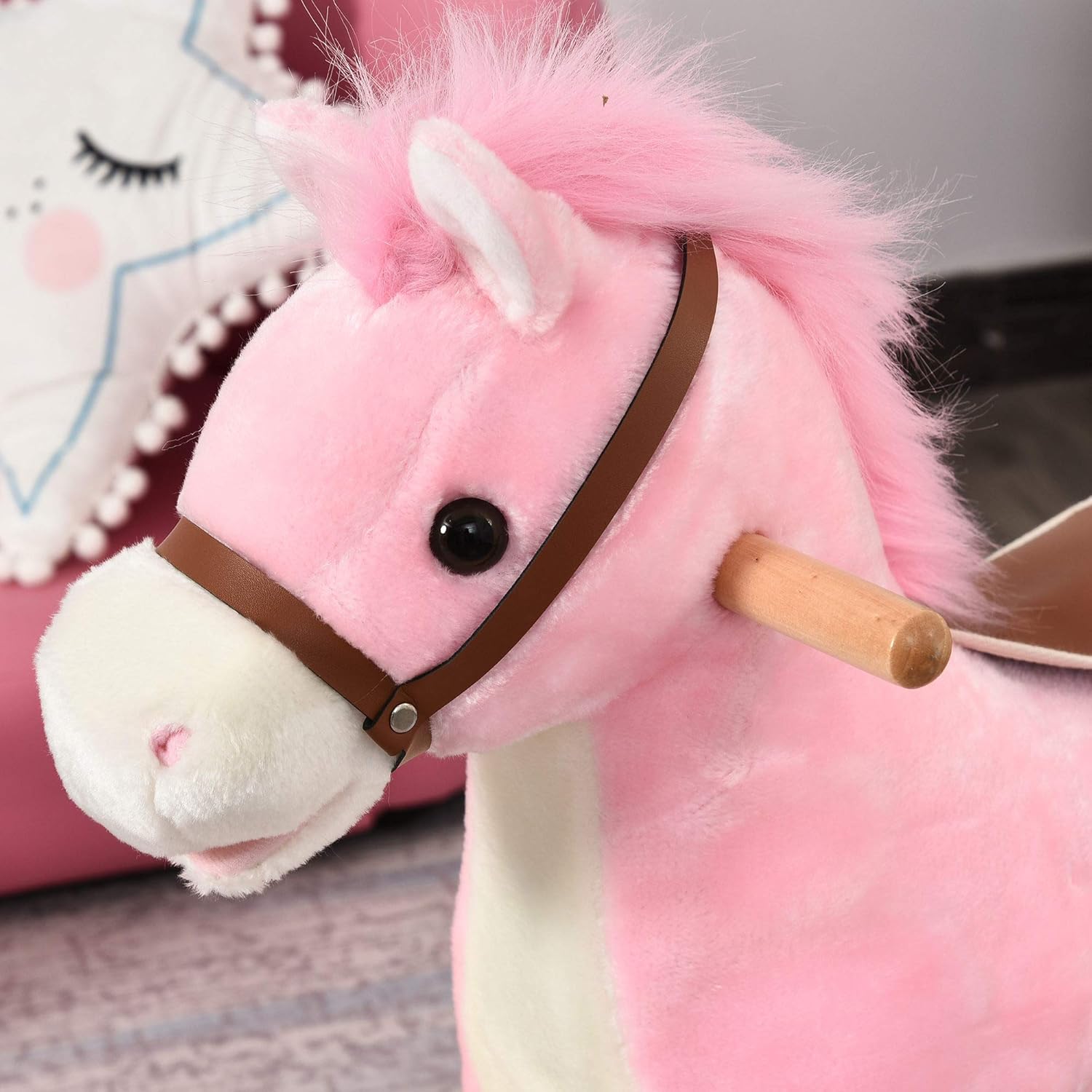 Detalle de HOMCOM Cheval à Bascule Selle Grand Confort Peluche Courte Douce Bois peuplier Brun