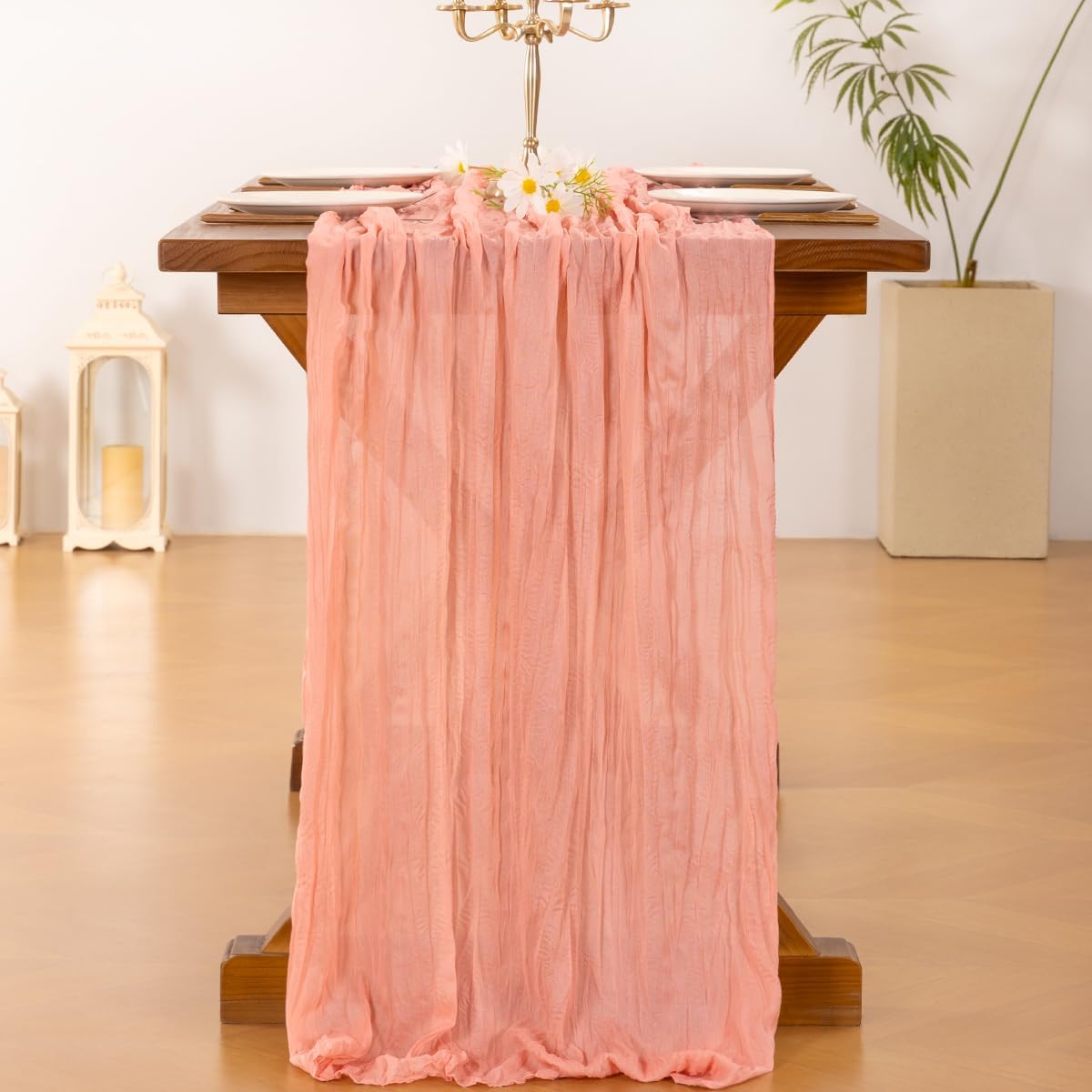 Detalle de Socomi 6pcs Coral Peach Cheesecloth Table Runner 120" 🎉