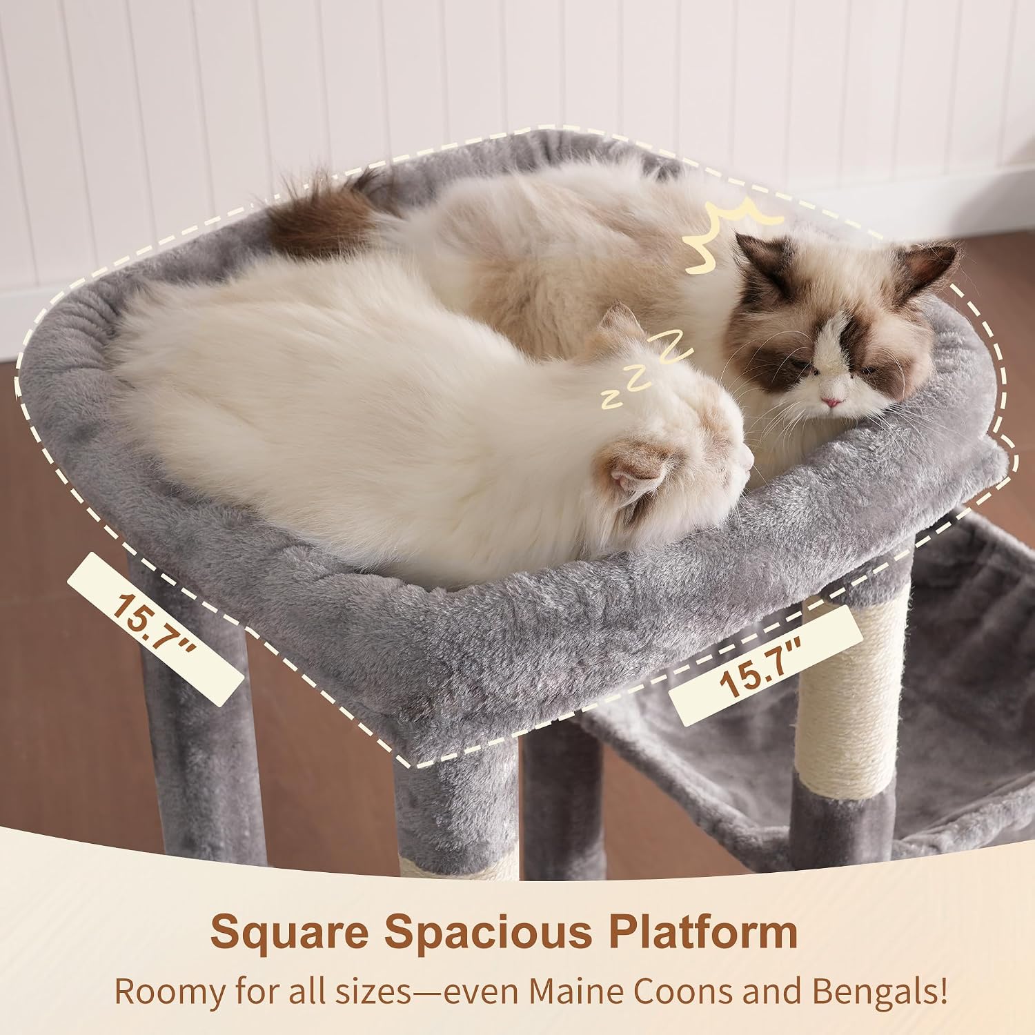 Thumbnail 2 de Heybly Heavy Duty Cat Tree, Tower for Indoor Cats – Large Adult, Tall Cat Condo with Extra-Large Baseboard (HCT026W)