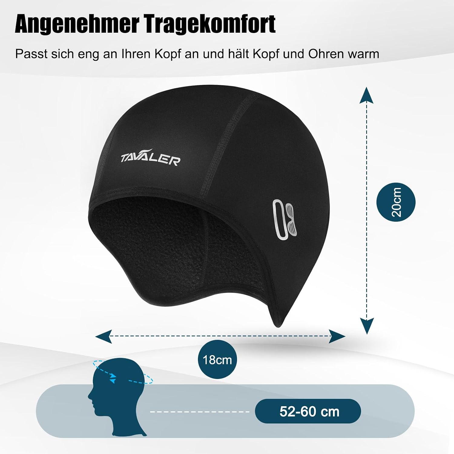 Detalle de Tavaler Winter-Fahrradmütze mit Helmmütze-Fit – winddicht, gefüttert und mit Brillenlöchern