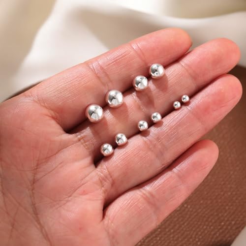 Detalle de PRETOLE Sterling Silver Stud Earrings – 3–7mm Ball Stud Set (925 Silver)