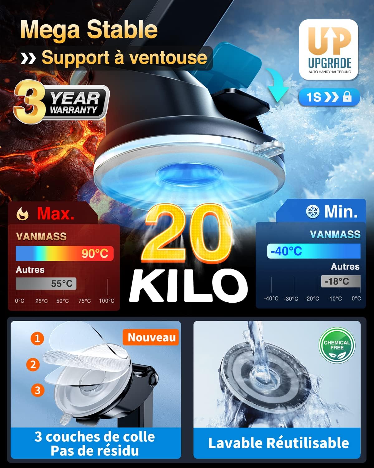 Detalle 2 de Support téléphone voiture VANMASS 20 KG