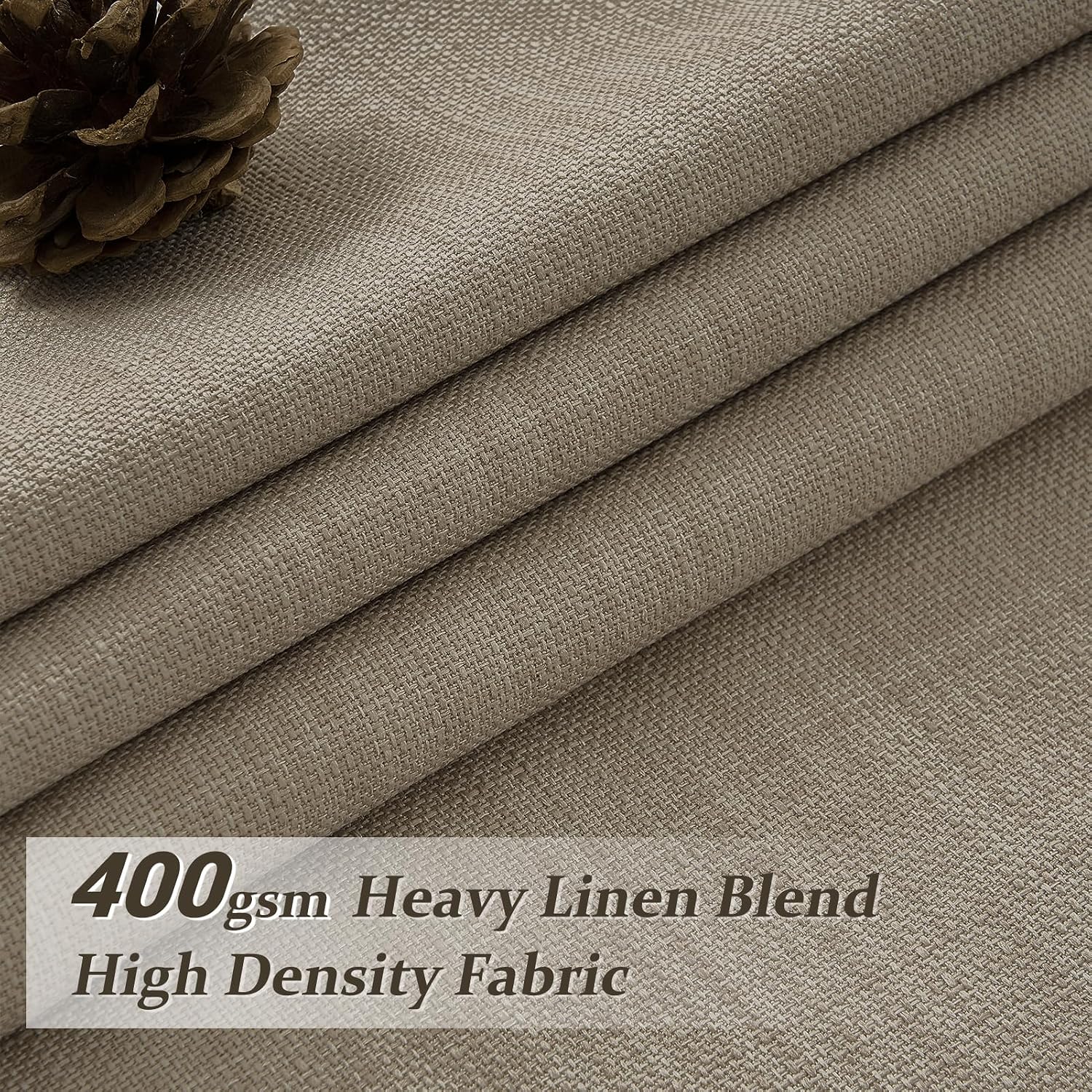 Detalle de LuxuNap 102-Inch Blackout Curtains, Linen Blend, Pinch-Pleated, 2 Panels
