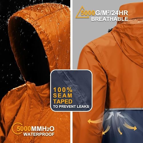 Detalle de Outdoor Ventures Men's Waterproof Rain Jacket Packable Hooded Pullover